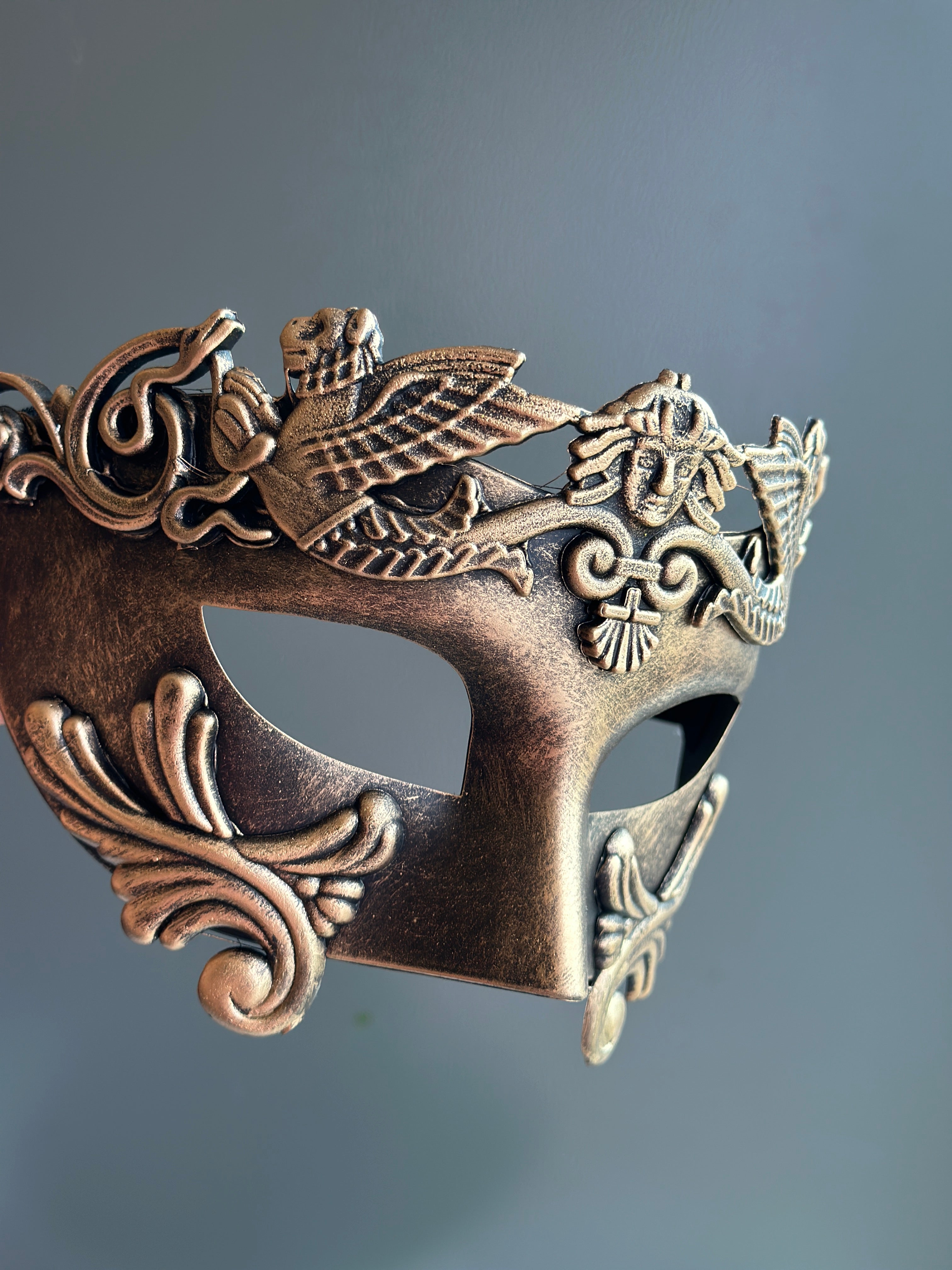 Gladiator Mask Gold & Black - Spartan Warrior Costume Accessory for Halloween, Cosplay, and LARP Events