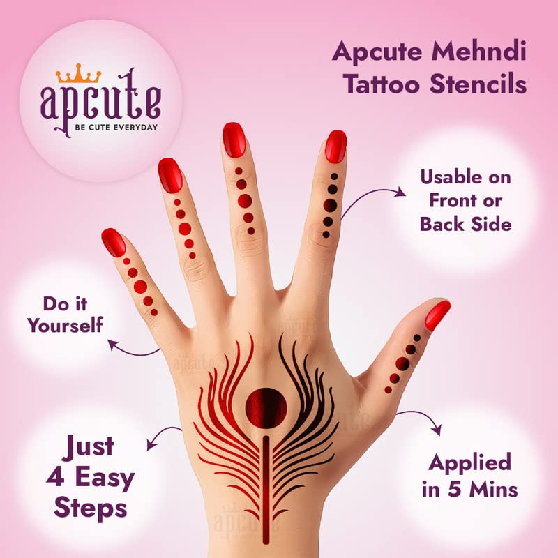 Apcute Mehndi Design Sticker | Henna Art Temporary Tattoo for Kids, Girls & Women | Easy to Apply & Remove | Best Mehandi Stencil Sticker Collection (Design No. H-B-156) | Perfect for Weddings, Festivals & DIY Body Art