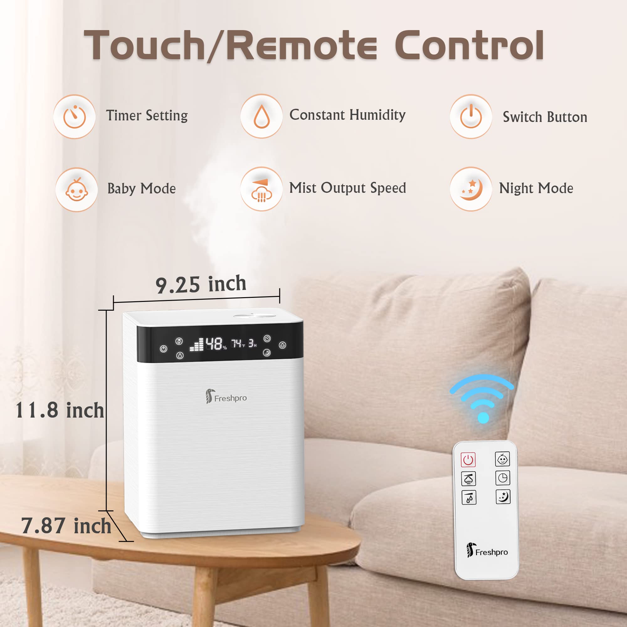 4.5L Top Fill Cool Mist Humidifier for Large Bedroom & Home - Quiet Ultrasonic Humidifier with Humidity Sensor, Auto Shut Off, Night Light & Sleep Mode - Perfect for Dry Air Relief, Baby Nurseries & Indoor Plants Care