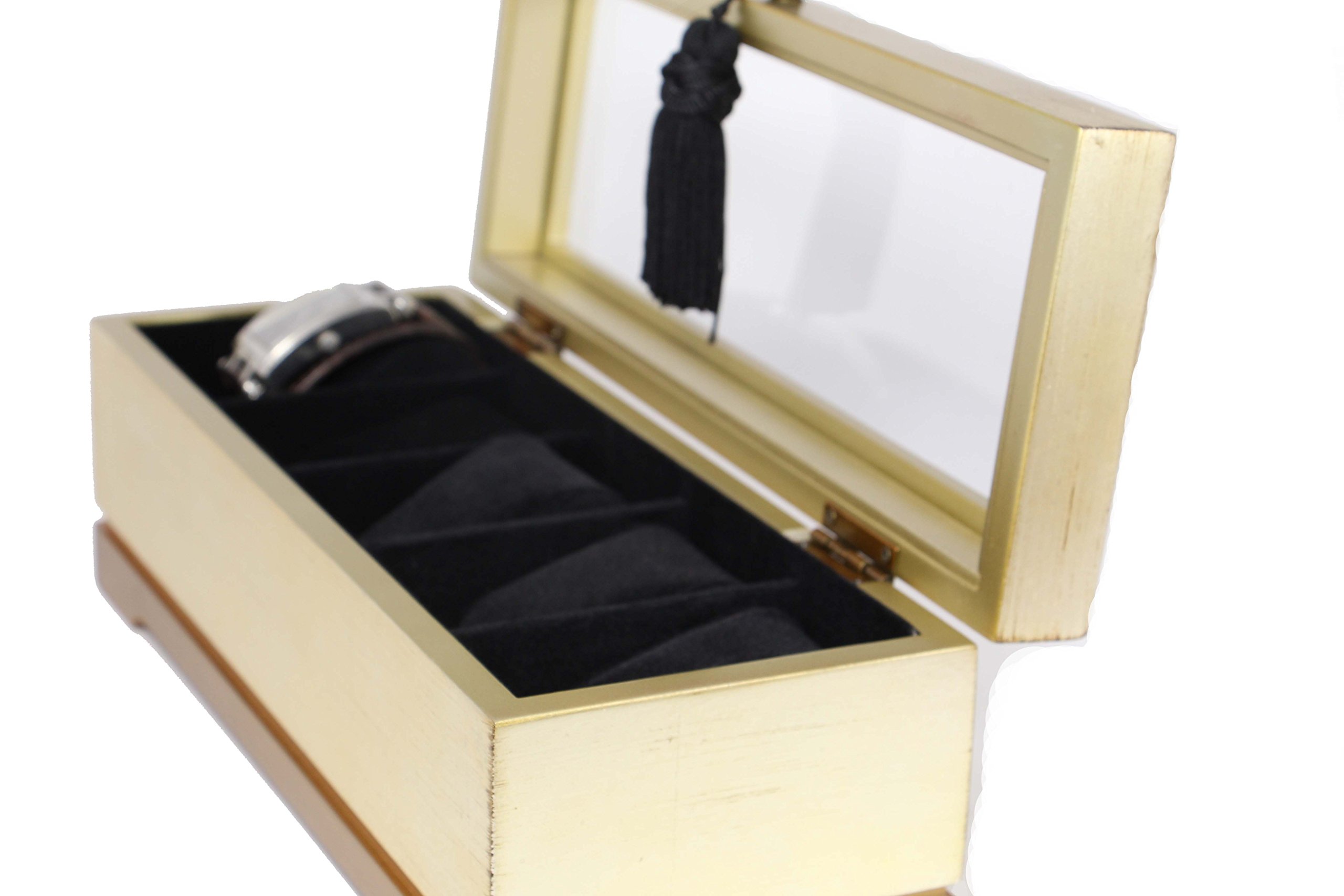 Premium Genuine Crocodile Leather Cufflink Case & Watch Box - Luxury Men's Jewelry Organizer with Golden Finish - Perfect Gift for Business Professionals & Watch Collectors