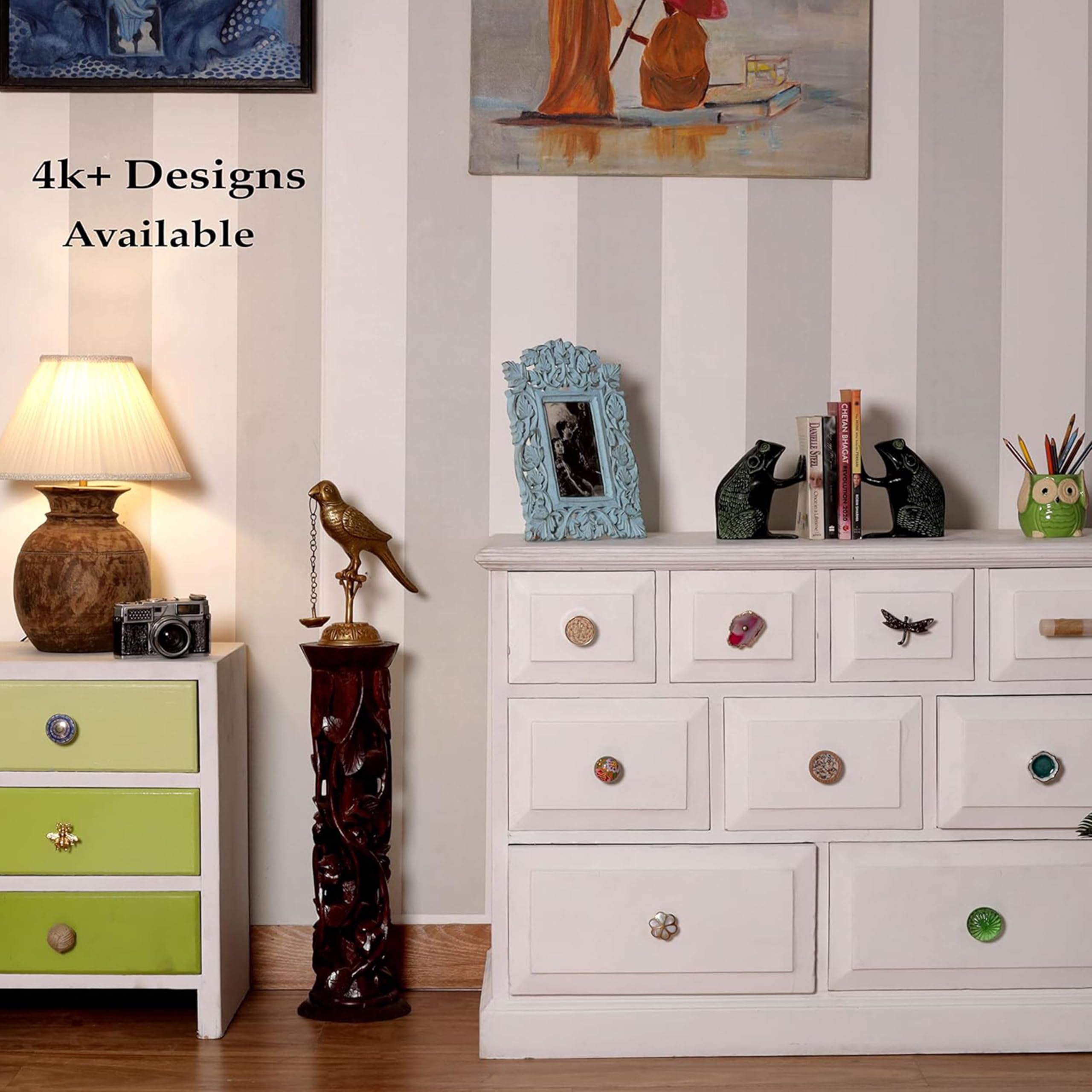 Boho Wooden Cabinet Knobs - 2-Piece Multicolor Drawer Pulls for Kitchen & Dresser