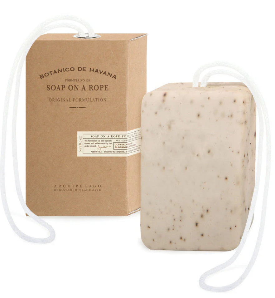 Botanico de Havana Soap on a Rope - Natural Handmade Soap with Hanging Rope for Shower, Bath & Travel | Moisturizing & Exfoliating