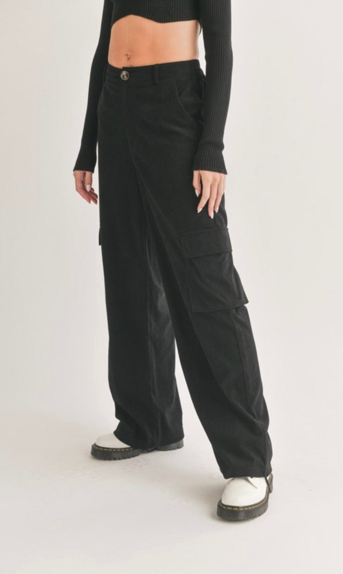Men's Black Corduroy Cargo Pants - Comfortable Stretch Fit for Outdoor Hiking & Casual Streetwear