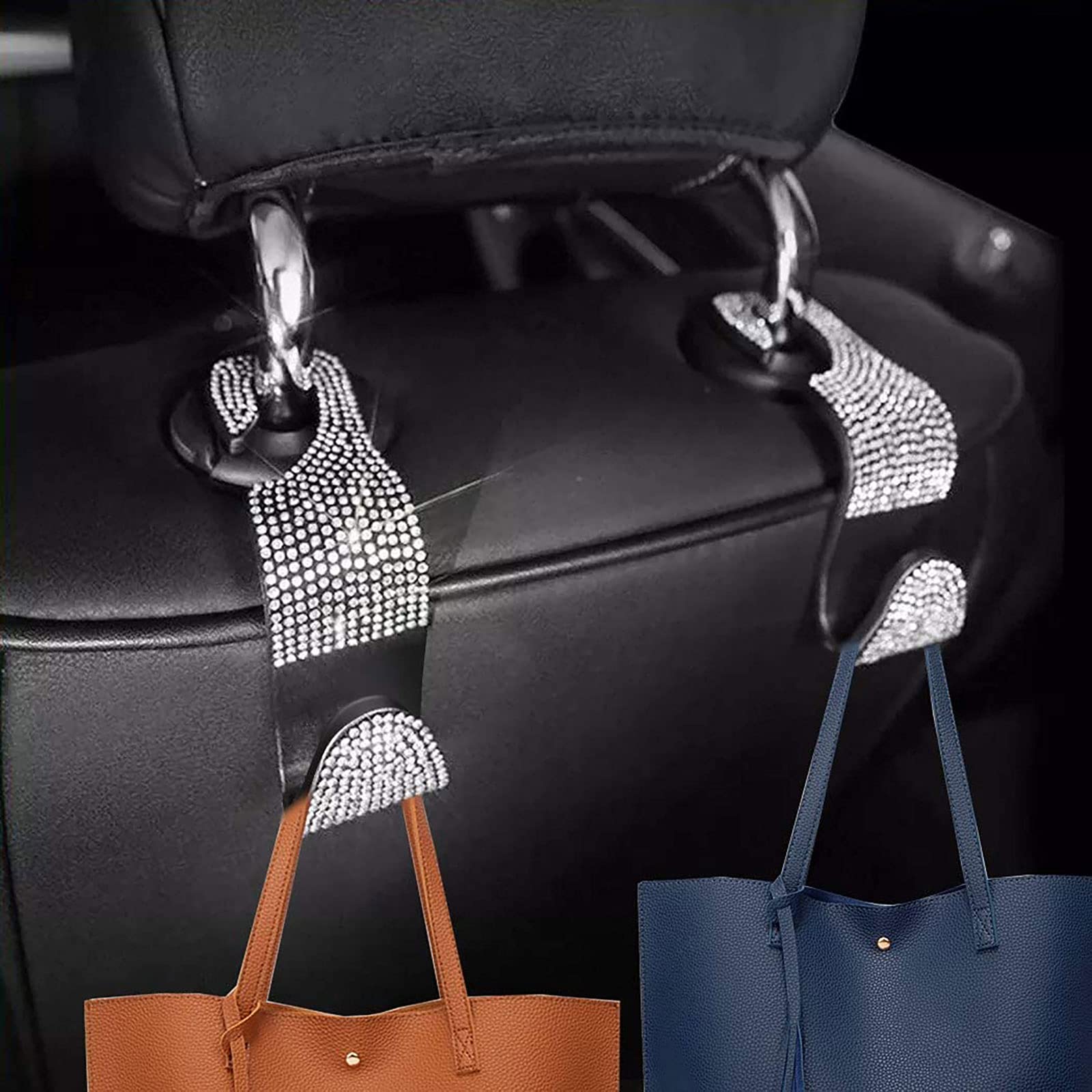 Sparkling Rear View Mirror Cover with 2 Diamond Car Seat Hooks - Universal Bling Mirror Accessories for Women & Girls | Perfect for Car Decor, Gift Giving, and Personalizing Your Vehicle