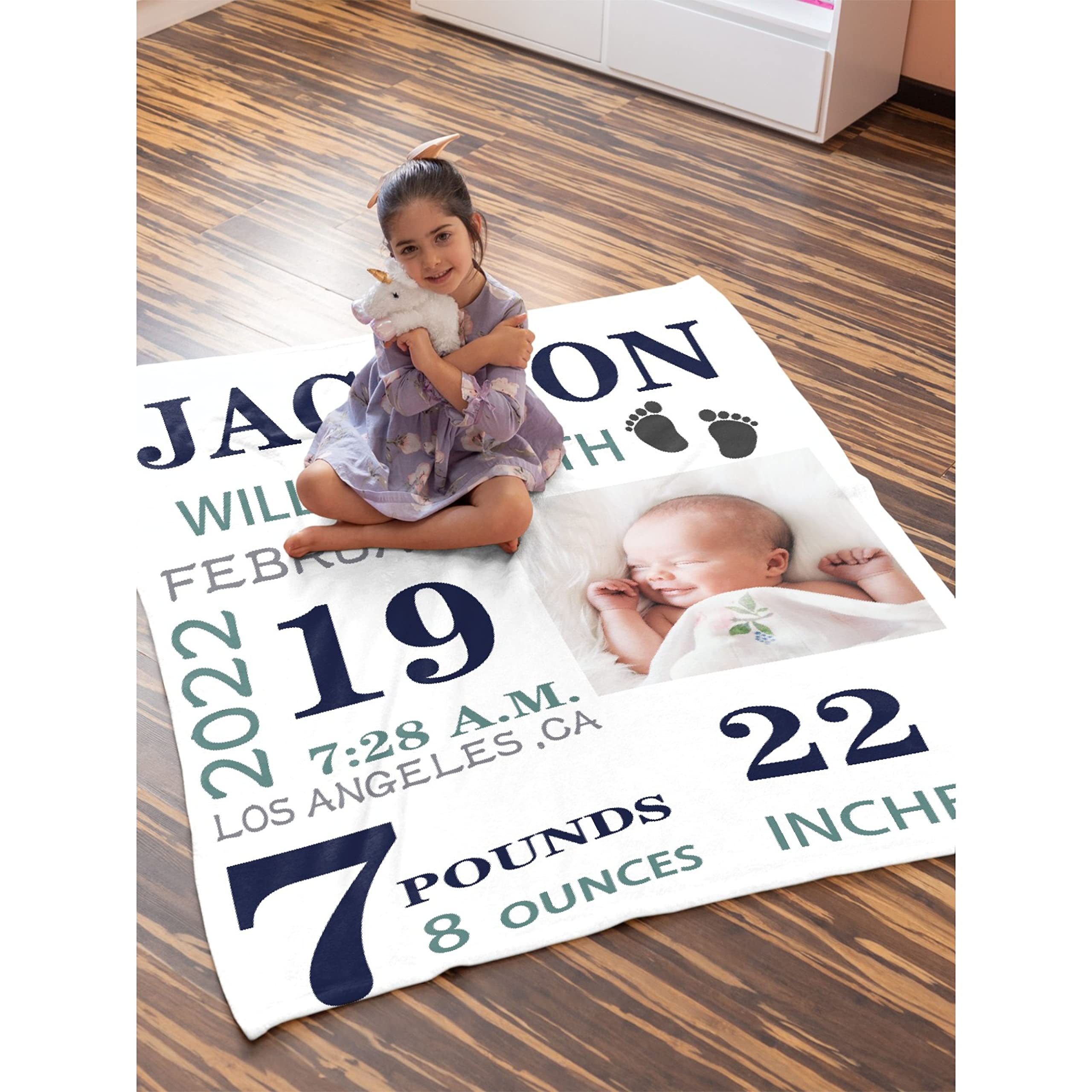 Personalized Baby Blanket with Custom Name, Birth Date & Time - 120