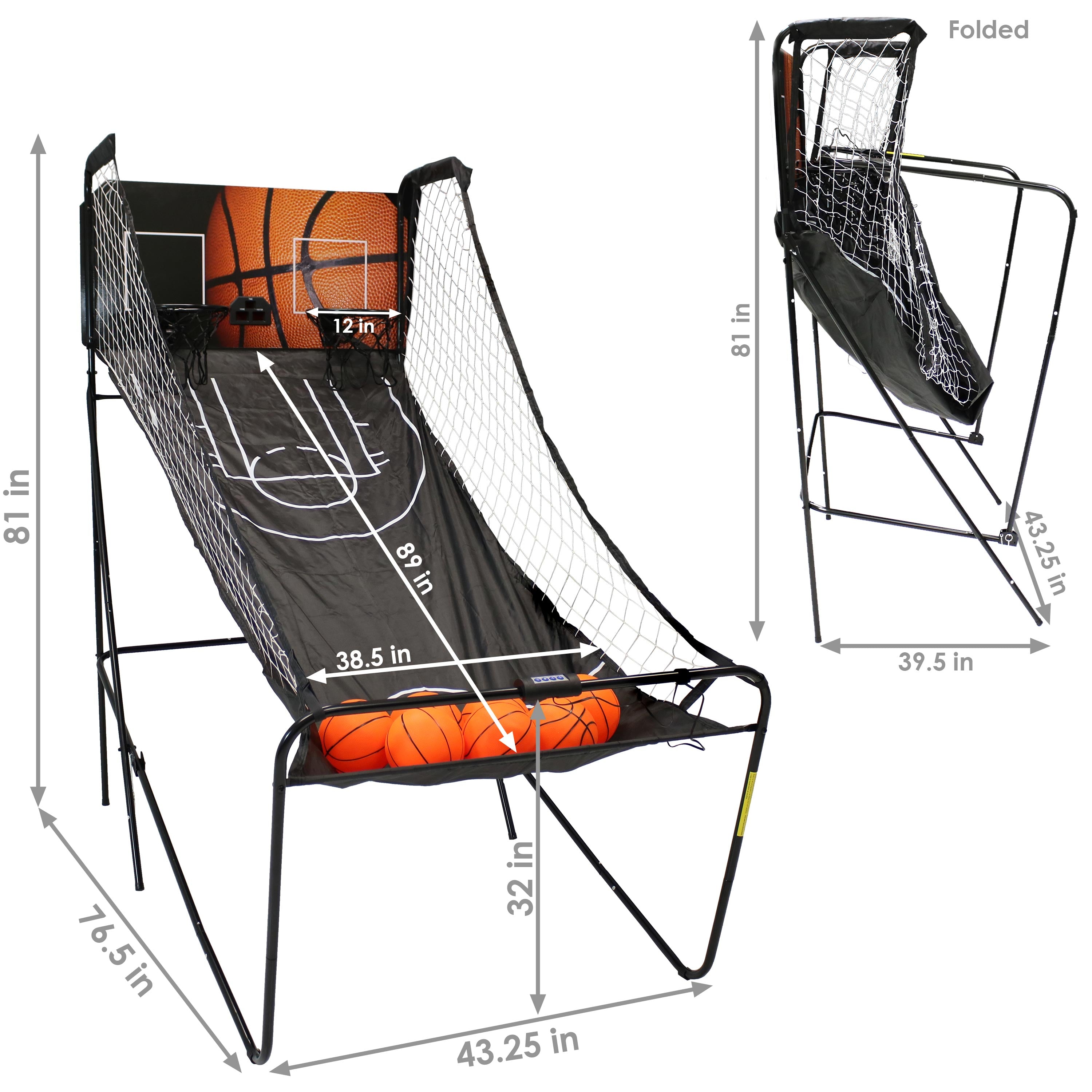 Sunnydaze Folding Indoor 2 Player Arcade Basketball Game with Electronic Scorer & 8 Game Modes - Perfect for Family Fun, Game Rooms & Kids Birthday Parties