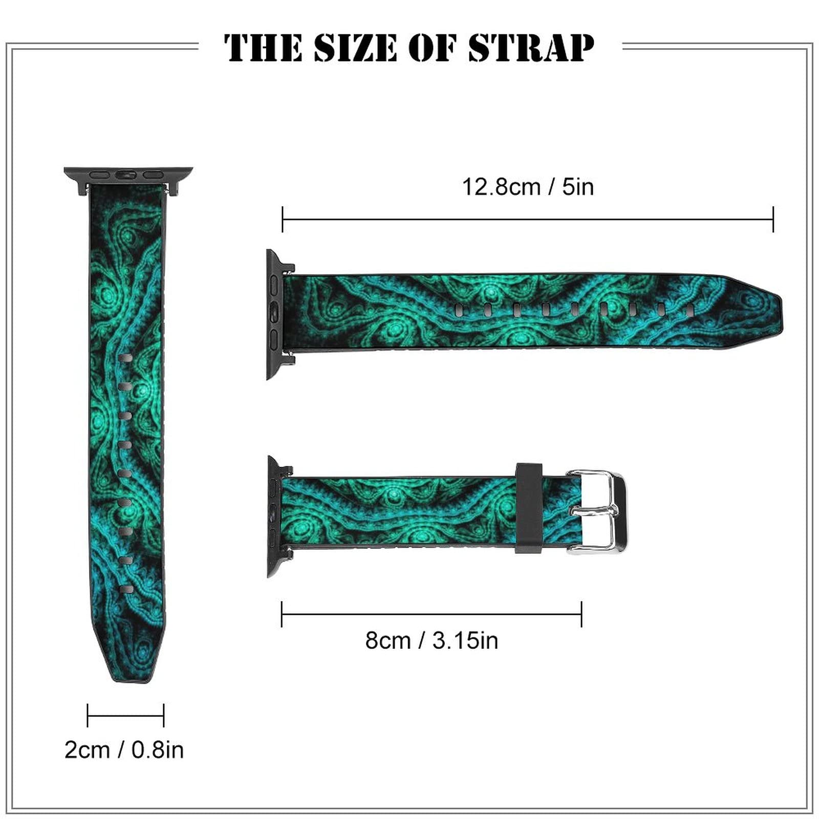 **Soft PU Leather Apple Watch Band 42mm 44mm - Spiral Tie Dye Green Replacement Strap for iWatch Series 7/6/5/4/3/2/1 - Unisex Design for Men & Women - Perfect for Workouts, Office & Casual Wear**
