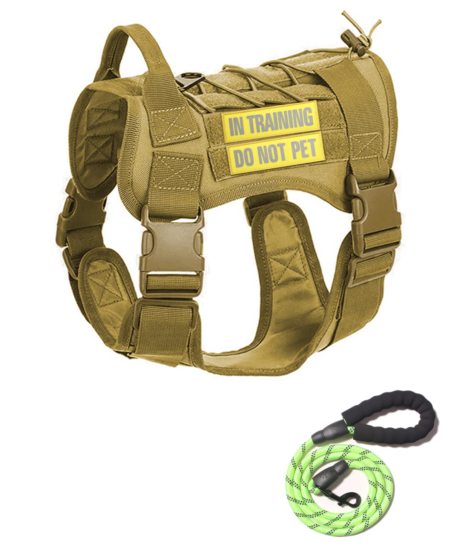 Kickred Tactical Dog Harness & Leash Set - No-Pull Adjustable Working Vest with Handle & 2 Reflective Patches - Training Harness for Medium & Large Dogs - Perfect for Outdoor Adventures, Hiking & Police K9 Training