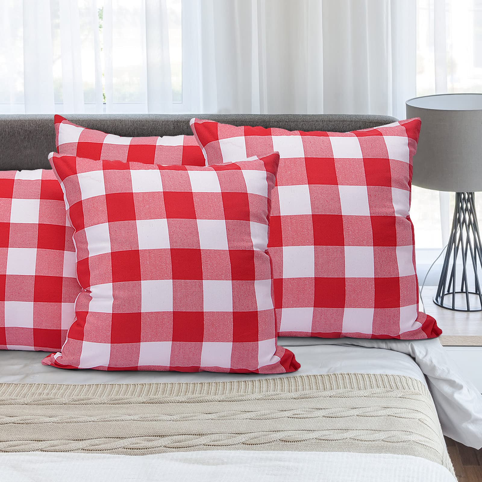 Yuboo Red and White Gingham Pillow Covers Set of 4 - 18x18 Inch Buffalo Plaid Throw Pillow Covers for Couch, Sofa, Valentine's Day, Mother's Day & 4th of July Decor - Perfect for Farmhouse, Rustic & Holiday Home Decor