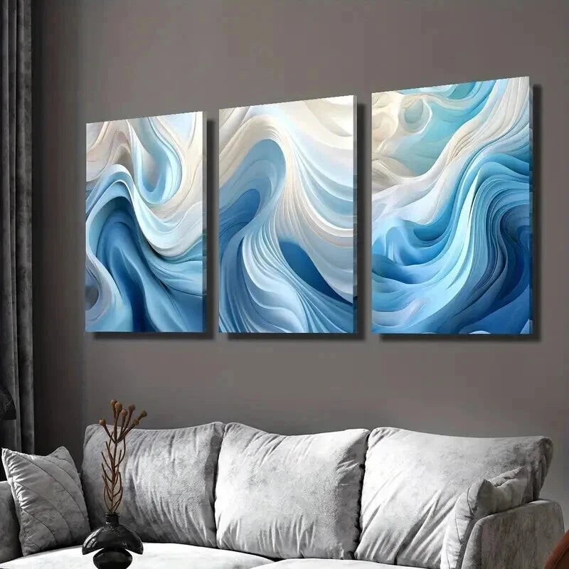 3-Piece Abstract Blue and White Swirl Wave Wall Art Set - 50x70cm Framed Canvas Prints | High-Quality Australian Made | Ready to Hang | Perfect for Living Room, Bedroom & Office Decor