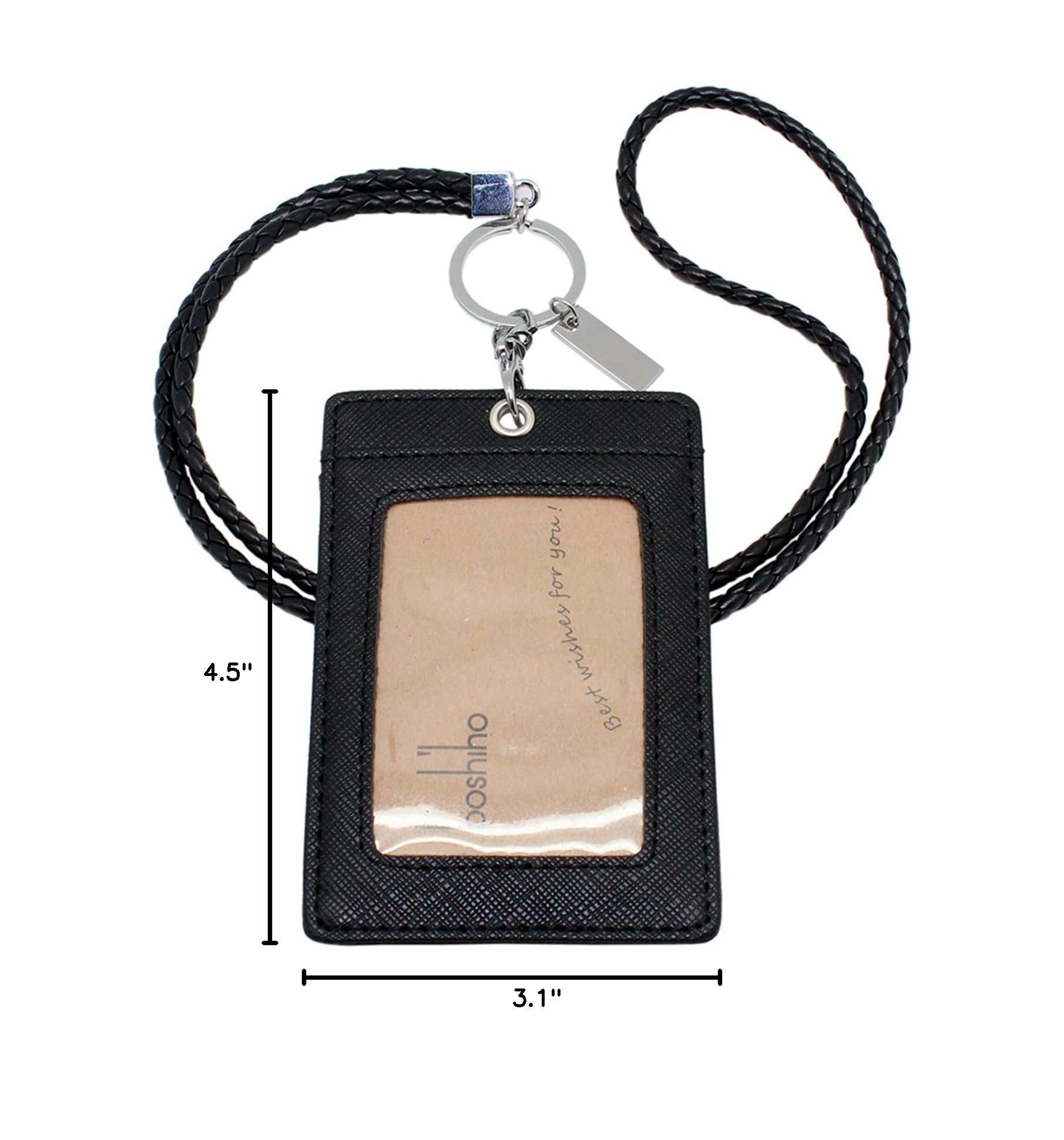 Boshiho Vertical Leather ID Card Badge Holder with Detachable Keychain Lanyard - Black | Professional Security Badge Holder for Work, Office, Events & Conventions