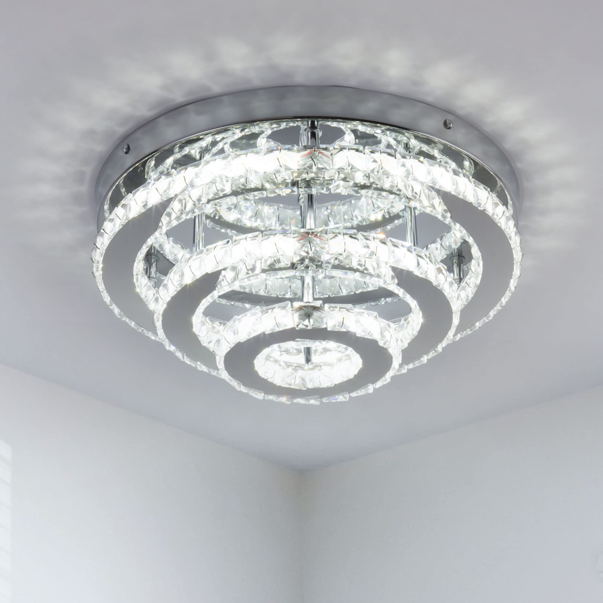 Modern Crystal Chandelier LED 3-Tier Flush Mount Ceiling Light - 13.8