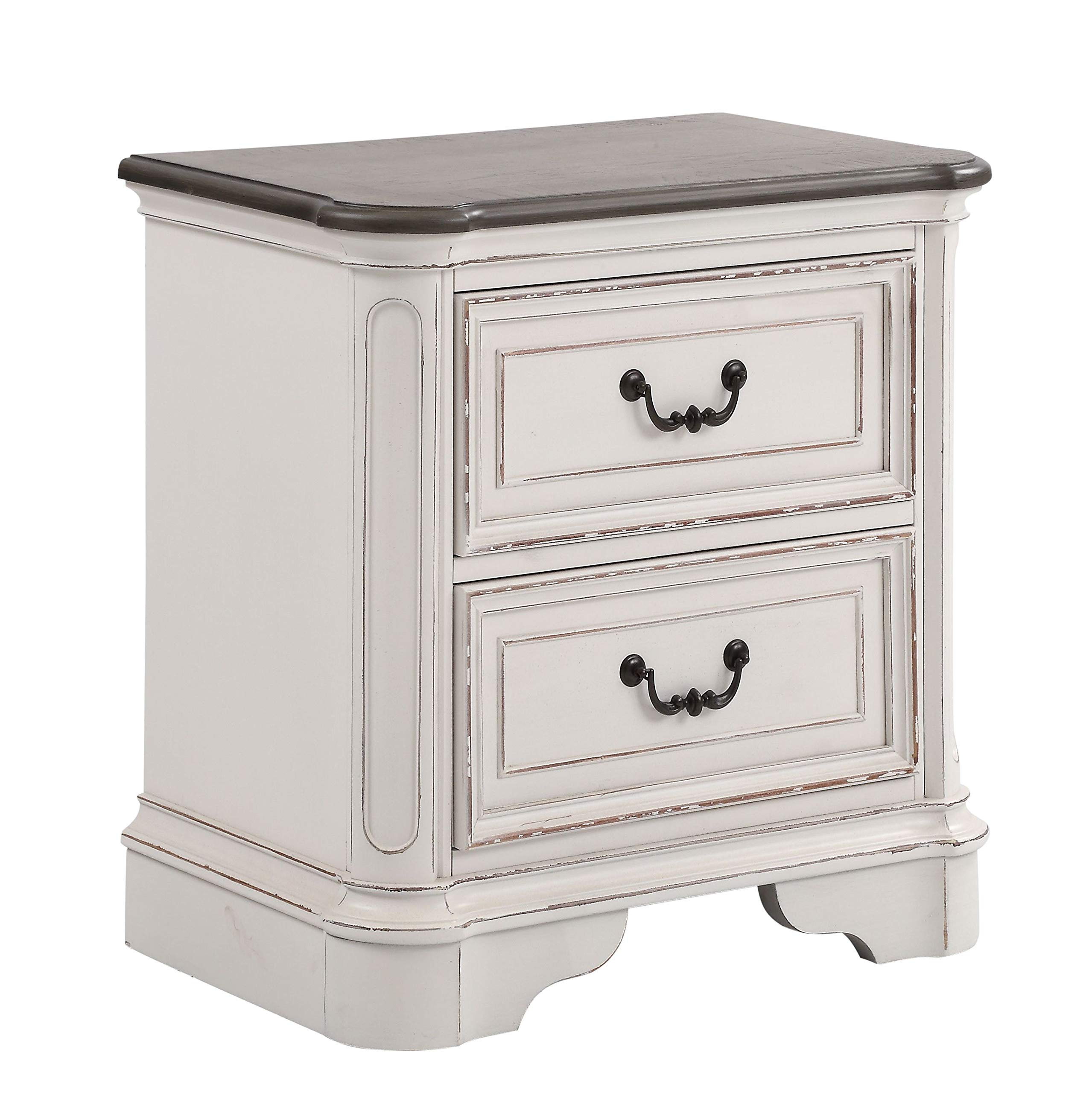 Roundhill Furniture Laval Wood 2-Drawer Nightstand in Antique White & Oak - Perfect for Bedroom, Living Room, or Office Storage