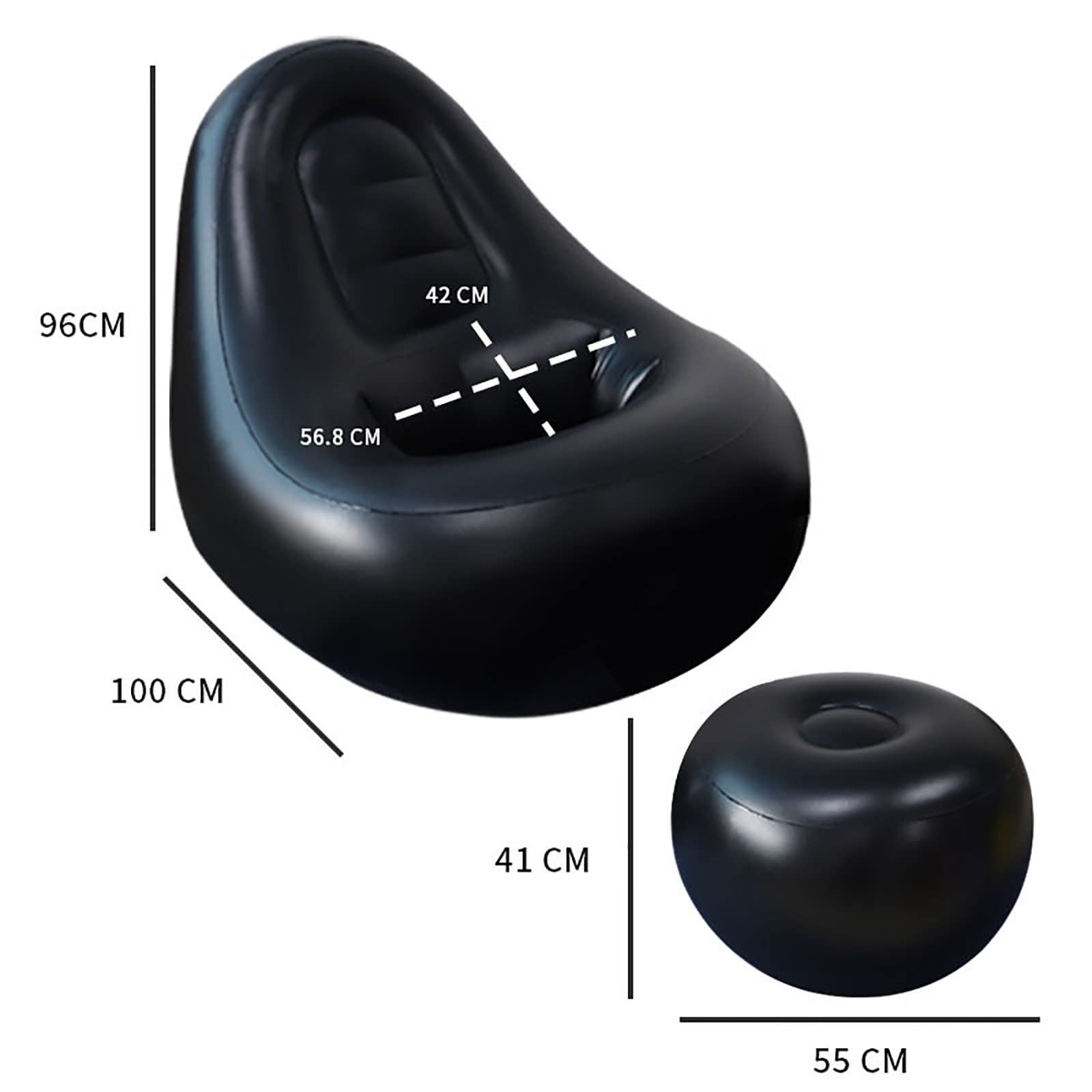 **ThickValley Inflatable BBL Chair with Hole - Post-Surgery Brazilian Butt Lift Recovery Pillow & Ottoman Set, Includes Air Pump (Black) - Perfect for Comfortable Sitting After BBL Surgery**