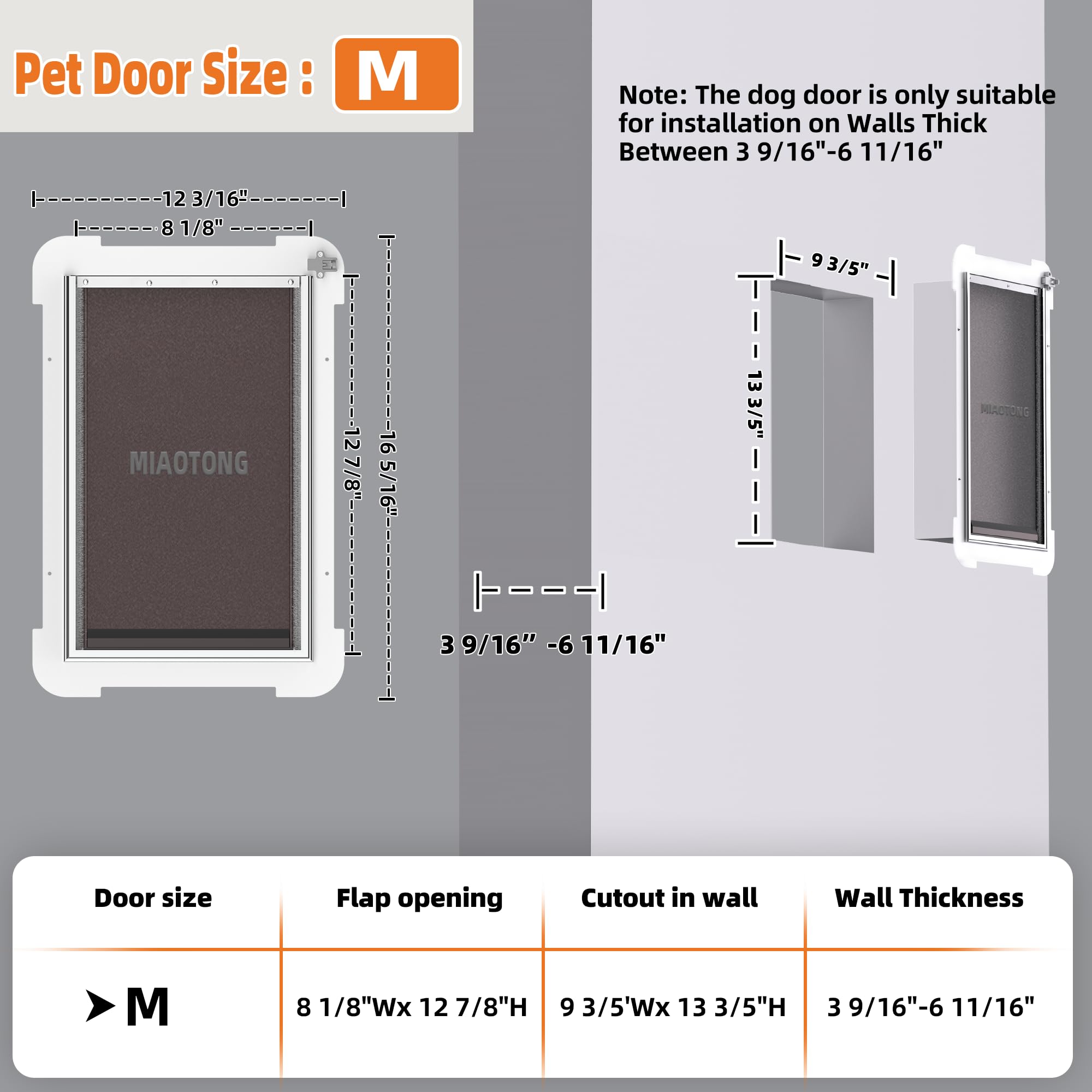 Upgraded MIAOTONG Medium Dog Door for Wall - Double Flap Steel Frame Pet Door with Telescoping Tunnel for Dogs & Cats (Pets Up to 40 Lb) - Weatherproof & Secure Entry for Indoor/Outdoor Pets