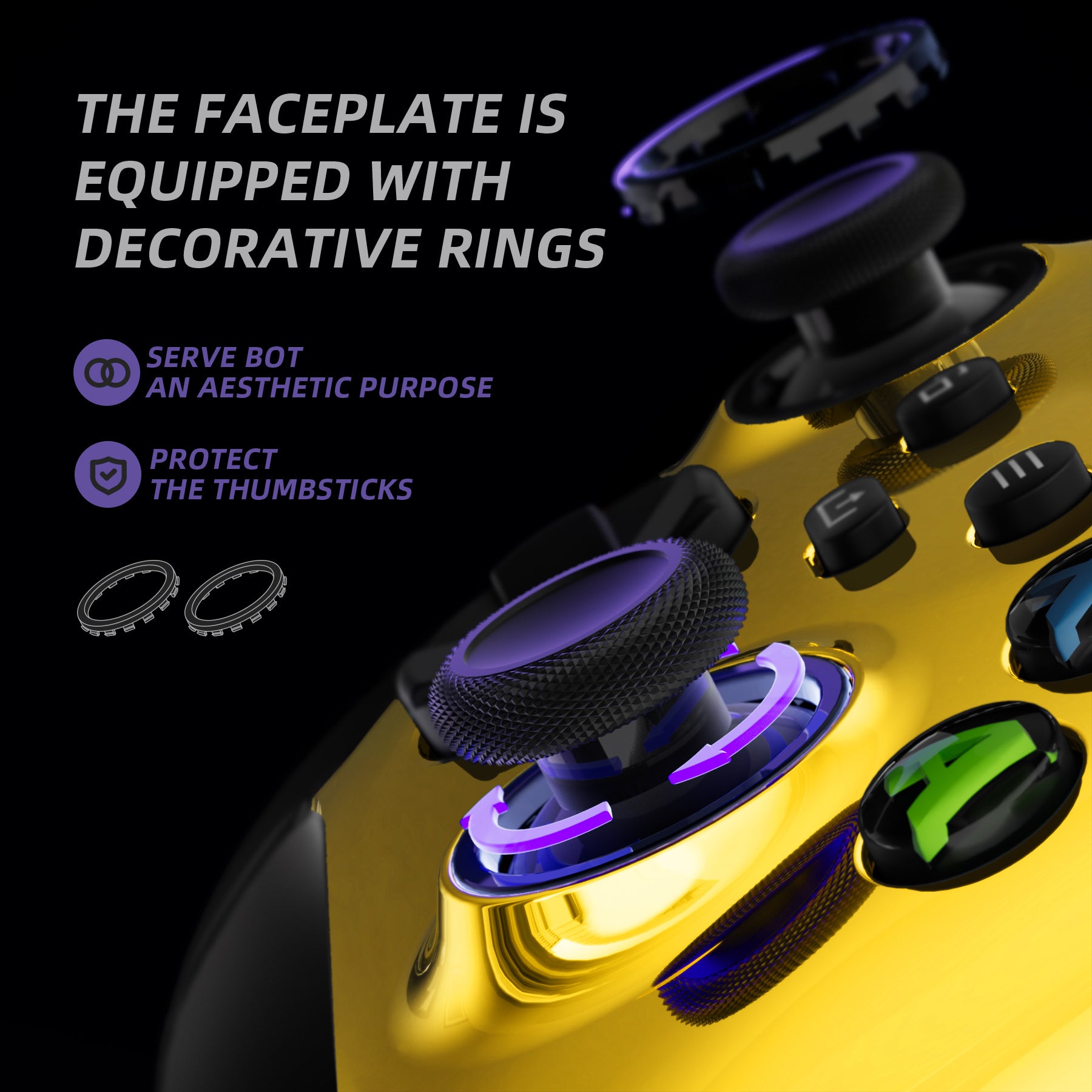 eXtremeRate ASR Performance Rubberized Side Rails & Front Housing Shell with Chrome Gold Accent Rings for Xbox Series X/S Controller - Enhanced Grip for Gaming & Streaming