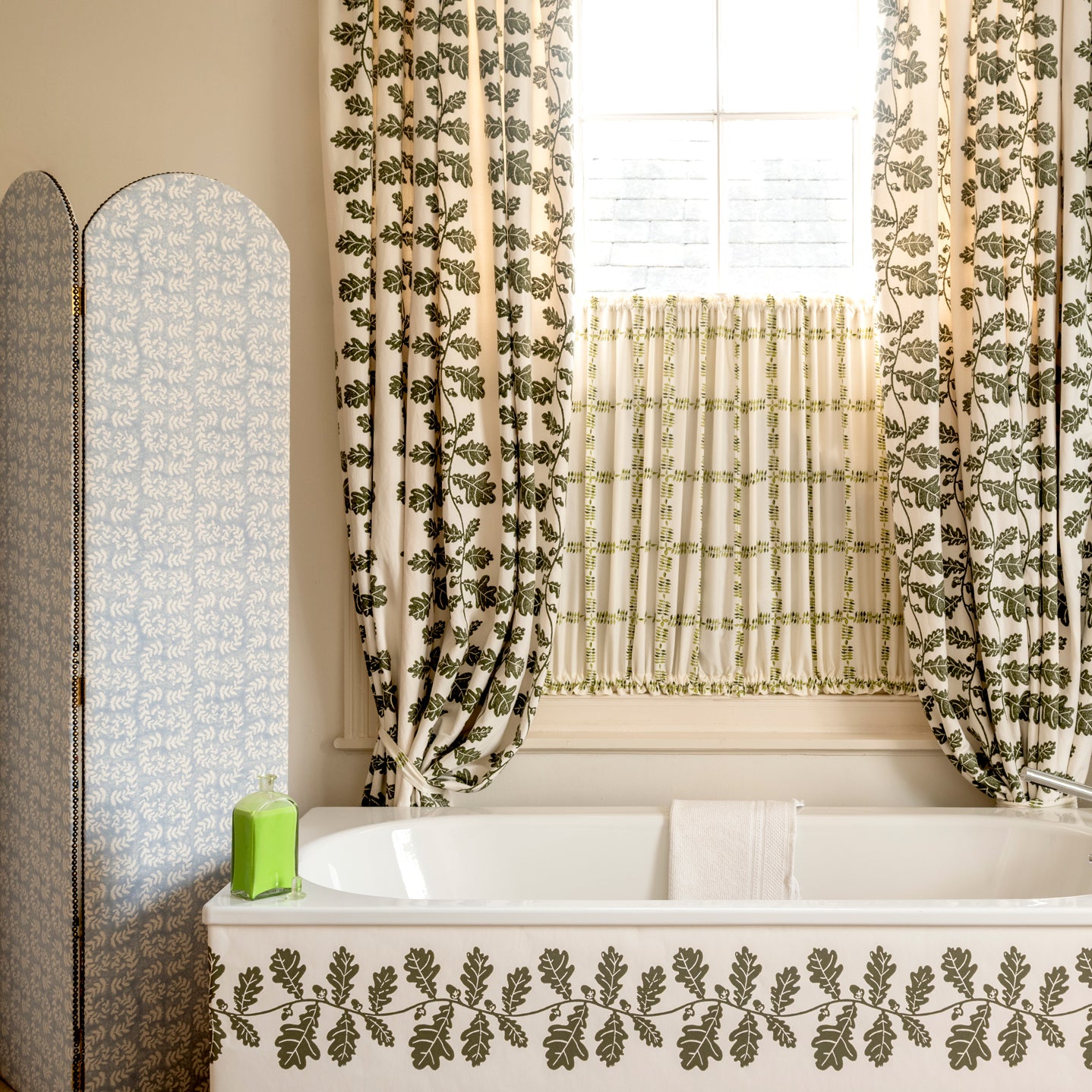 Handmade Block Printed Acorn Trailing Olive Green Table Runner - Perfect for Boho Home Decor and Rustic Dining Tables