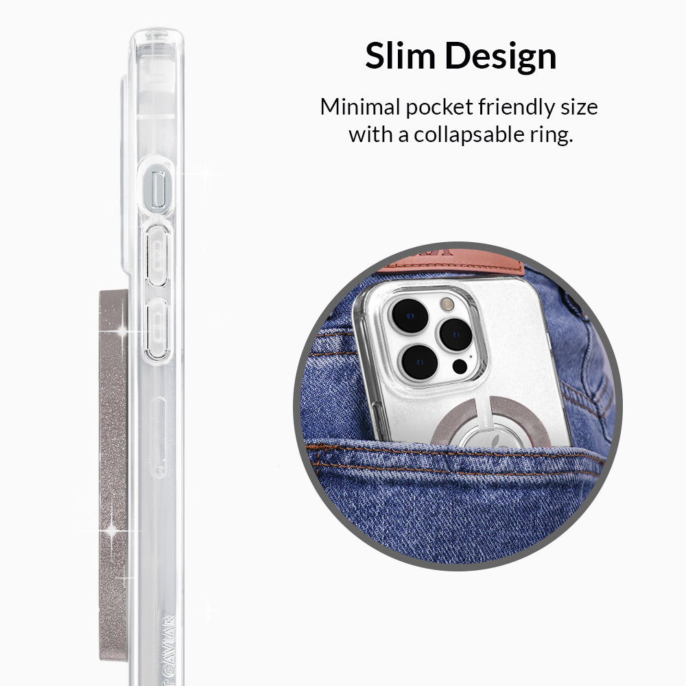 Grey Stardust Glitter MagSafe Grip Ring Holder for iPhone 15 14 13 12 - Anti-Slip Phone Stand, Wallet & Card Holder - Perfect for Work, Travel & Daily Use