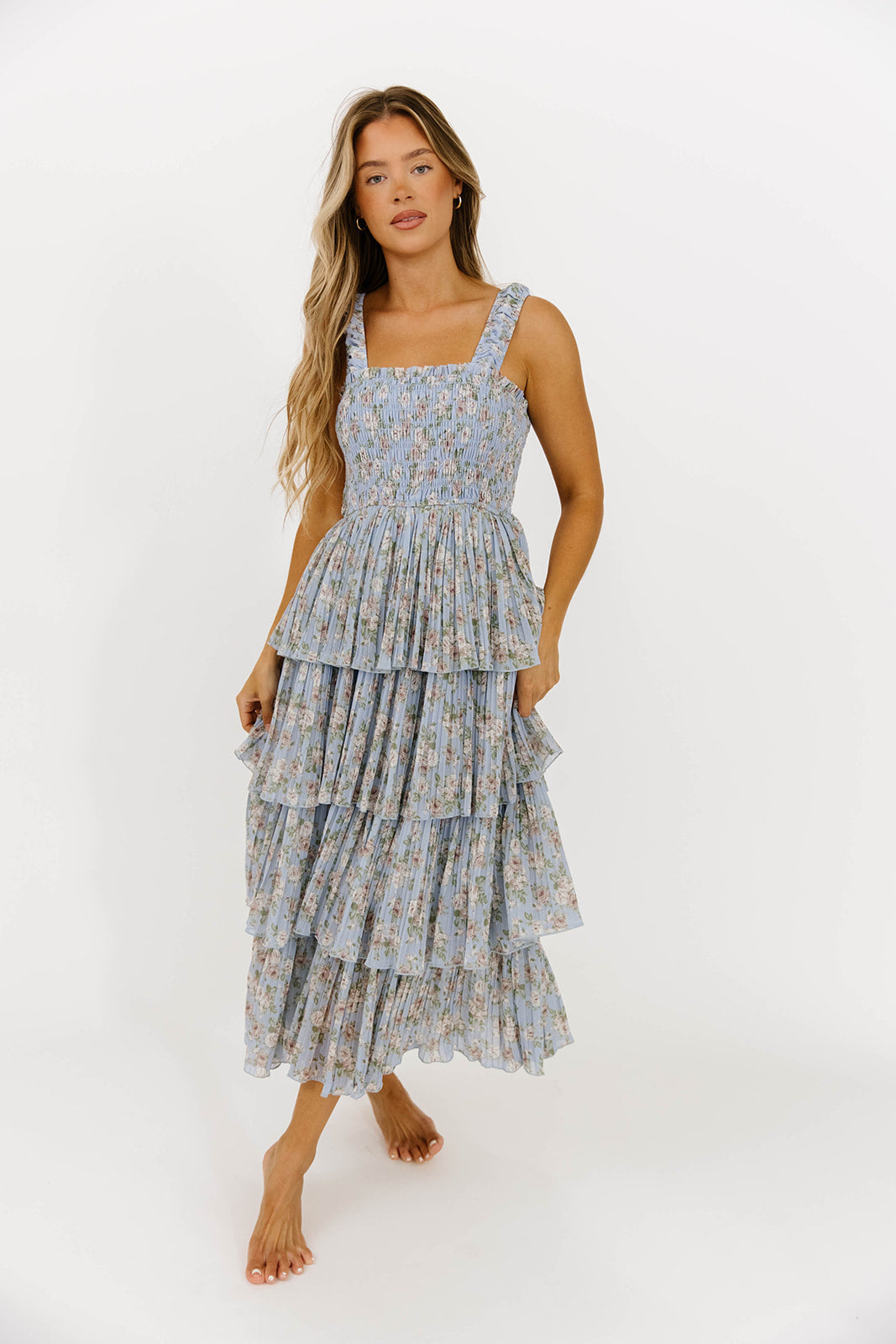 Esmeralda Maxi Dress in Blue & Cream - Elegant Flowy Long Dress for Women, Perfect for Beach Vacations, Summer Parties & Boho Weddings
