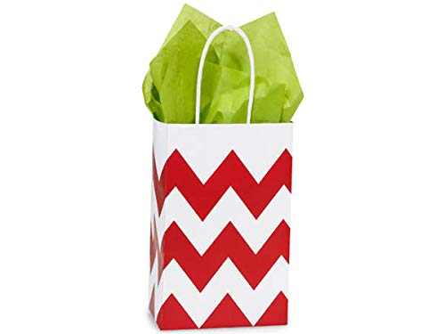 Premium A1 Bakery Supplies Red & White Chevron Small Gift Bags - Pack of 25 | Perfect for Party Favors, Wedding Treats & Retail Packaging