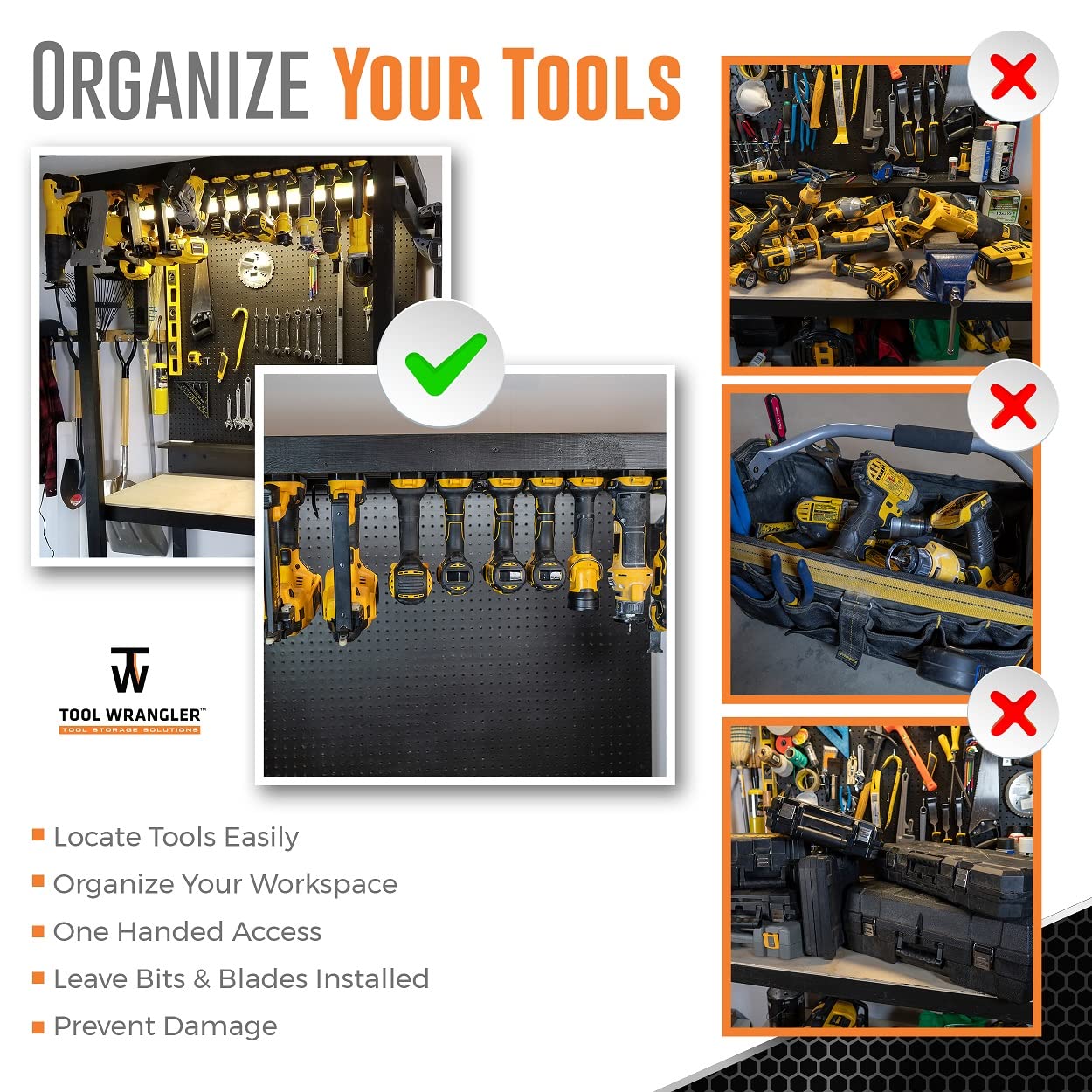 Dewalt Tool Holder Wall Mount Organizer - Fits 20V Max Tools - 8 Slot Storage System | Heavy Duty Drill Holder | Made in USA | Screws Included | Perfect for Garage, Workshop & Toolbox Organization