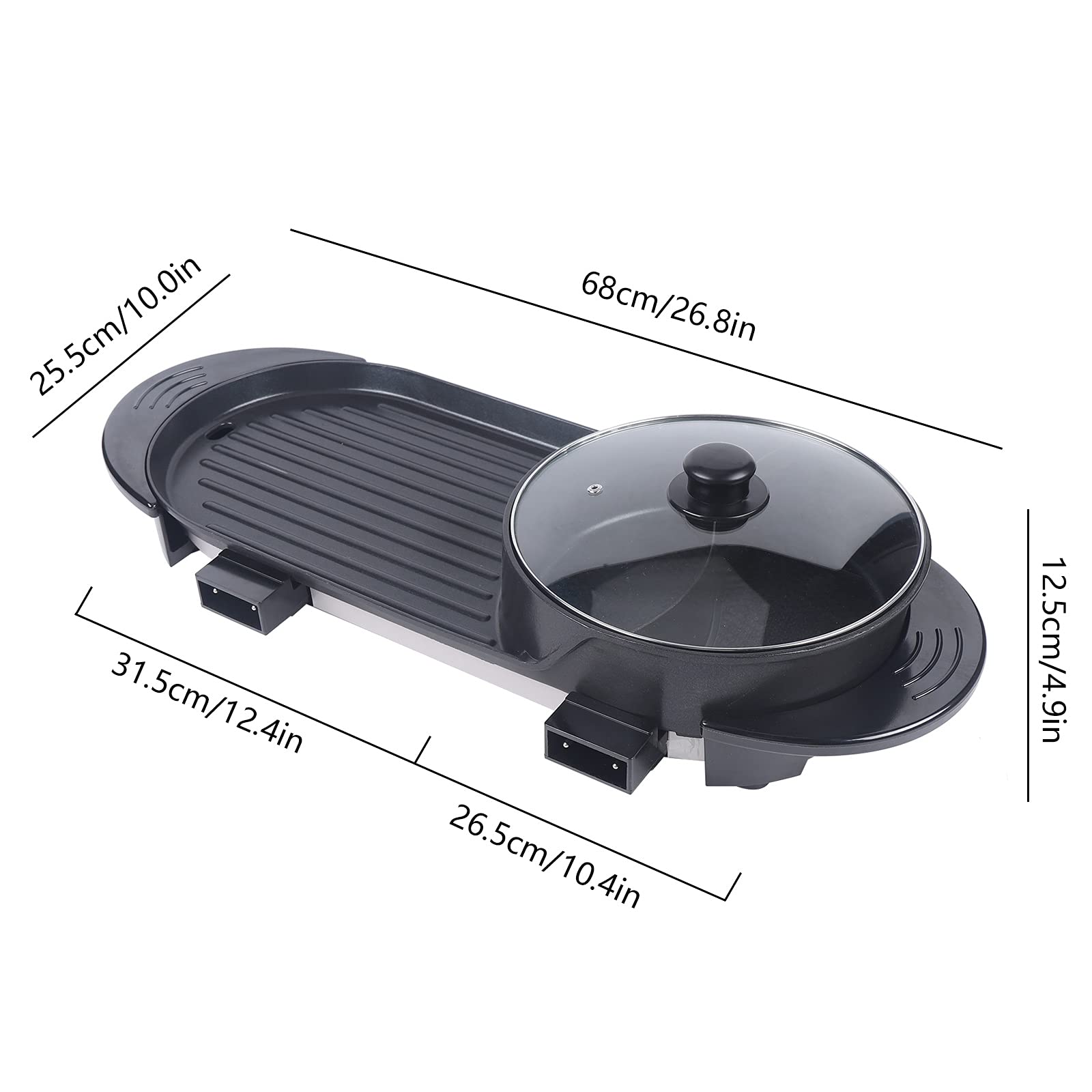 2 in 1 Portable Electric Hot Pot with Grill & Soup Pot - 1100W 110V Non-Stick Teppanyaki Grill for Indoor BBQ, Camping & Dorm Cooking - Multifunctional Electric Barbecue Grill for Hot Pot, Shabu Shabu & Korean BBQ
