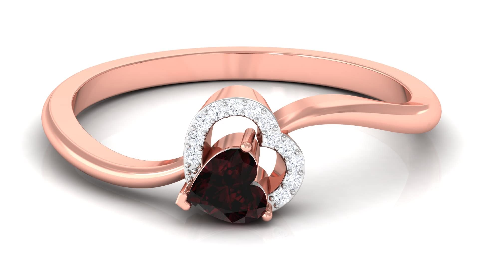 14K Solid Gold Dainty Garnet & Diamond Heart Promise Ring for Women - 1/2 CT Garnet with Accent Diamonds | Valentine's Gift, Anniversary Jewelry, Romantic Proposal Ring