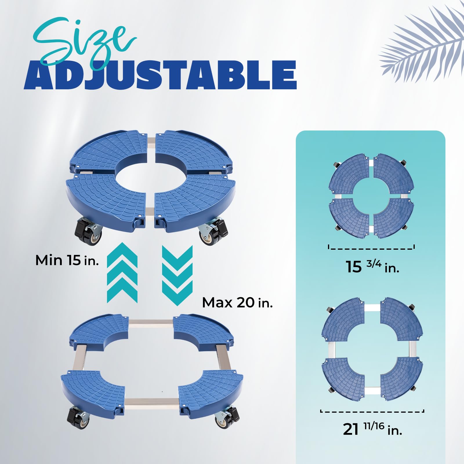 Heavy Duty Plant Caddy with Wheels - 440lbs Capacity Adjustable Plant Stand (15-21 Inch) for Large Pots & Planters | Ideal for Indoor/Outdoor Gardening, Greenhouse & Nursery Use | Blue