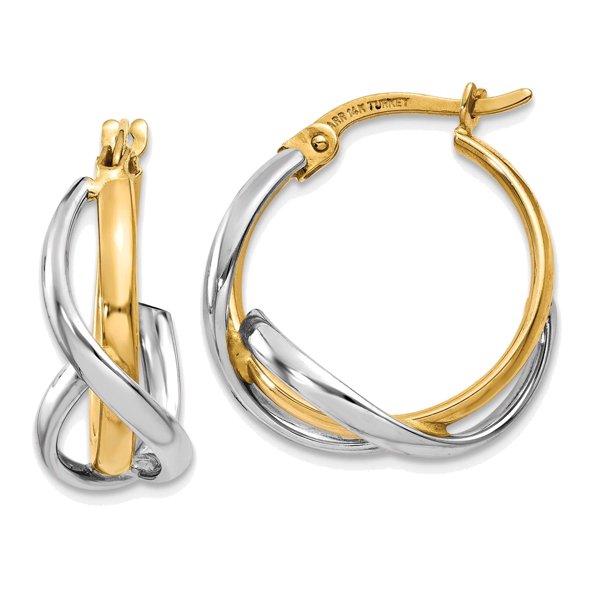 14K Yellow & White Gold Two-Tone Polished Twisted Hoop Earrings for Women - Perfect for Weddings, Parties & Everyday Elegance