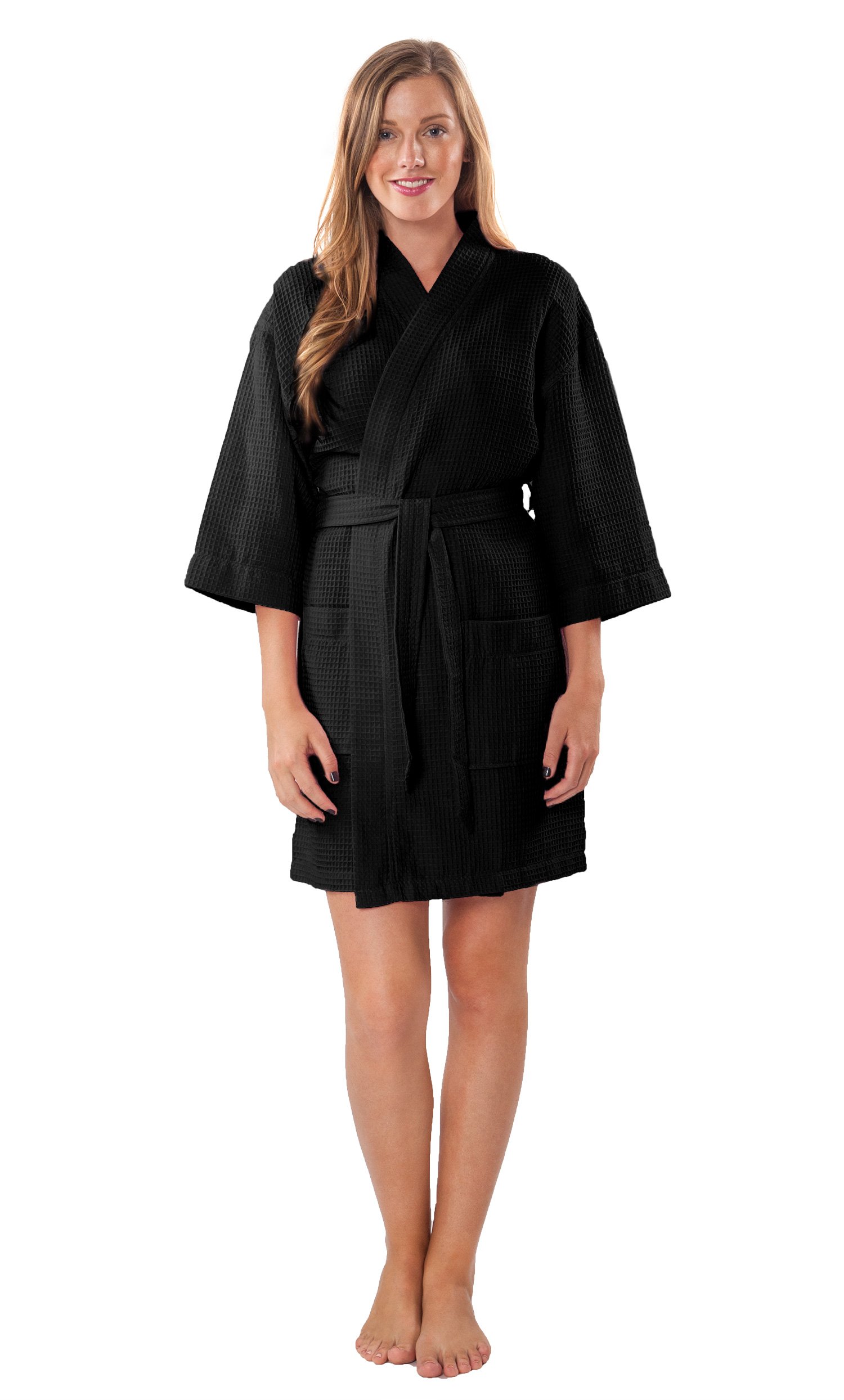 Personalized Embroidered Lightweight Waffle Kimono Robe for Bridesmaids & Spa - Turquoise Linen Knee-Length Cover-Up for Weddings, Bachelorette Parties & Relaxation