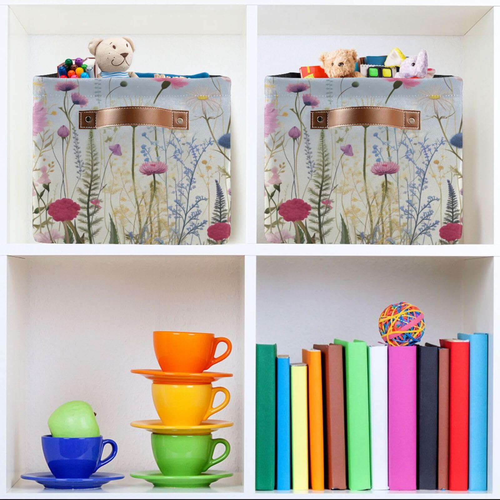 Foldable Canvas Storage Baskets with Handles - 2 Pack Rectangle Fabric Organizer for Clothes, Toys & Home Decor | Perfect for Closet, Shelves & Office Organization