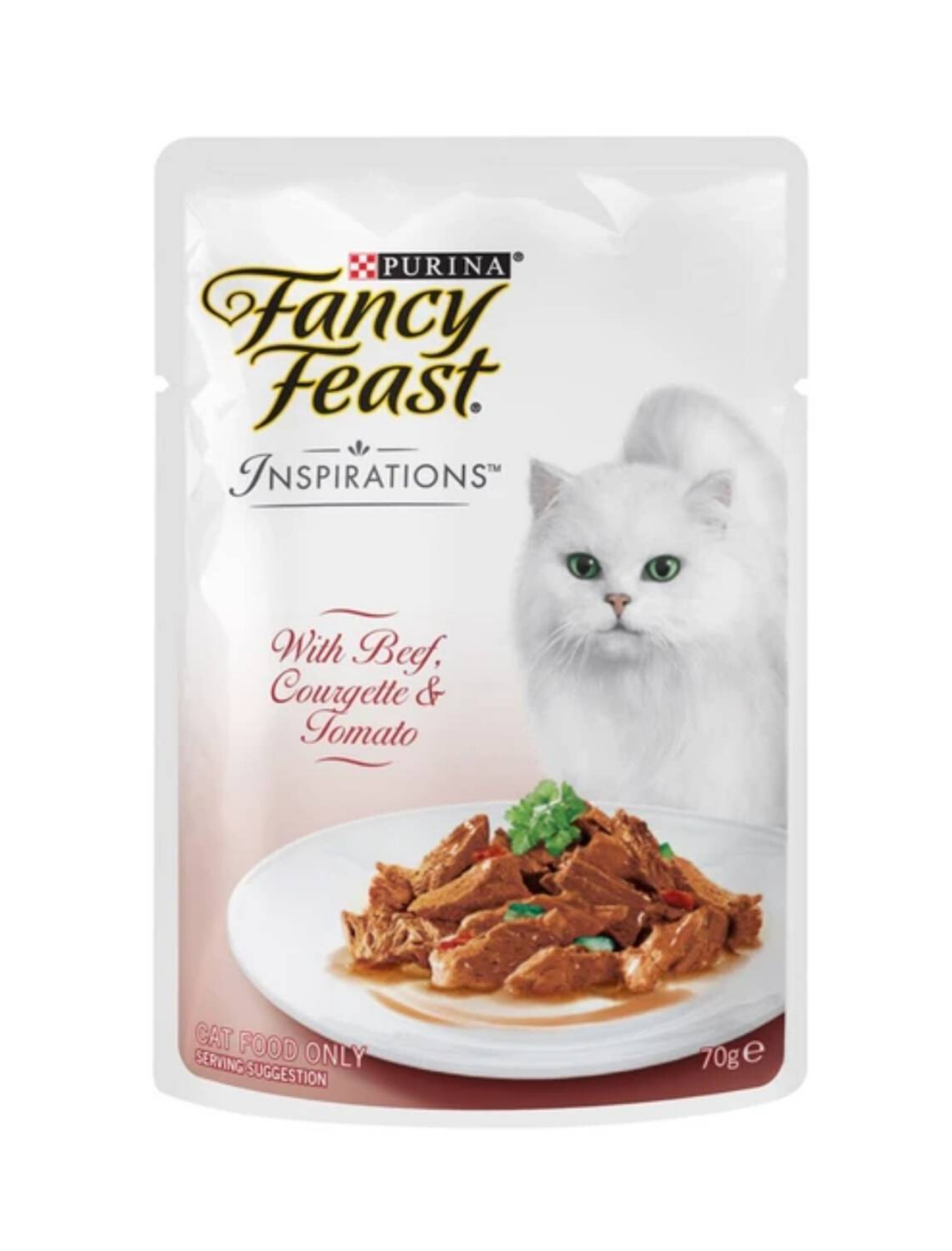 Fancy Feast Inspirations Beef, Zucchini & Tomato Wet Cat Food Pouch - 70g Grain-Free Recipe for Adult Cats - Perfect for Mealtime, Travel & On-the-Go Feeding