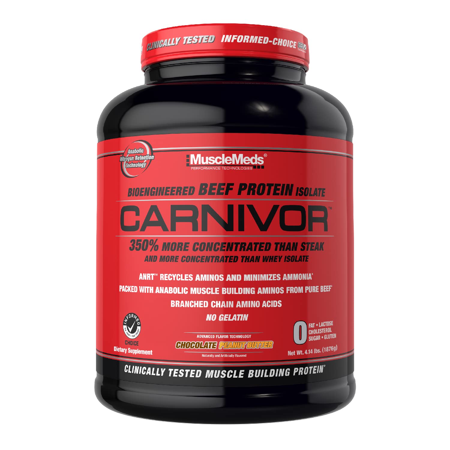 MuscleMeds Carnivor Beef Protein Isolate Powder - Chocolate Peanut Butter Flavor, 4.14 lb (1.88 kg) High Protein Supplement for Muscle Growth & Recovery - Ideal for Post-Workout, Weight Training & Fitness Enthusiasts