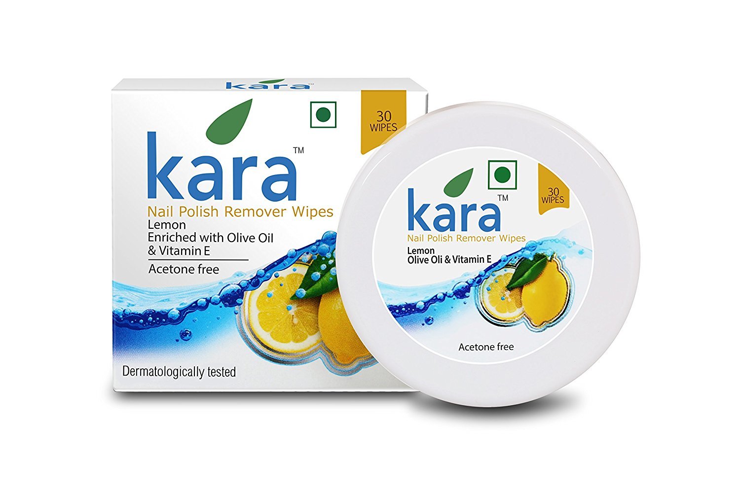Kara Wipes Nail Polish Remover with Vitamin E & Lemon Extract - Gentle & Effective Nail Polish Remover Wipes (30 Pads per Pack, Pack of 2) - Perfect for Travel, Manicures & Quick Nail Polish Removal