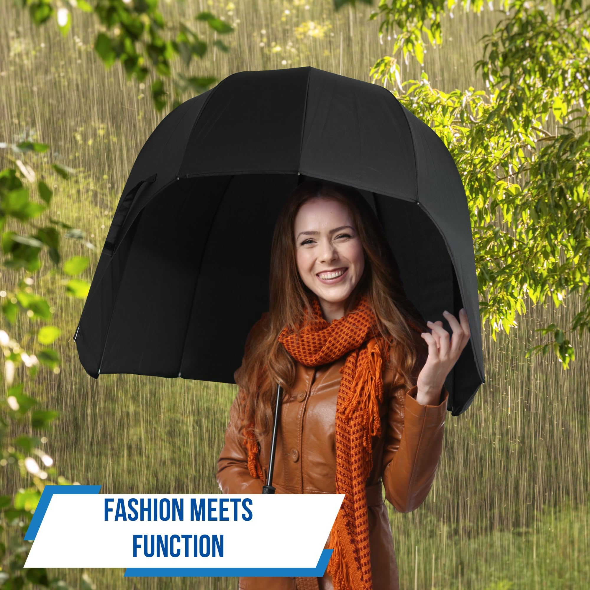 CloudTen Black Windproof Dome Umbrella for Men & Women - Lightweight Bubble Canopy for Rain & Wind Protection - Perfect for Outdoor Events, Commuting & Daily Use