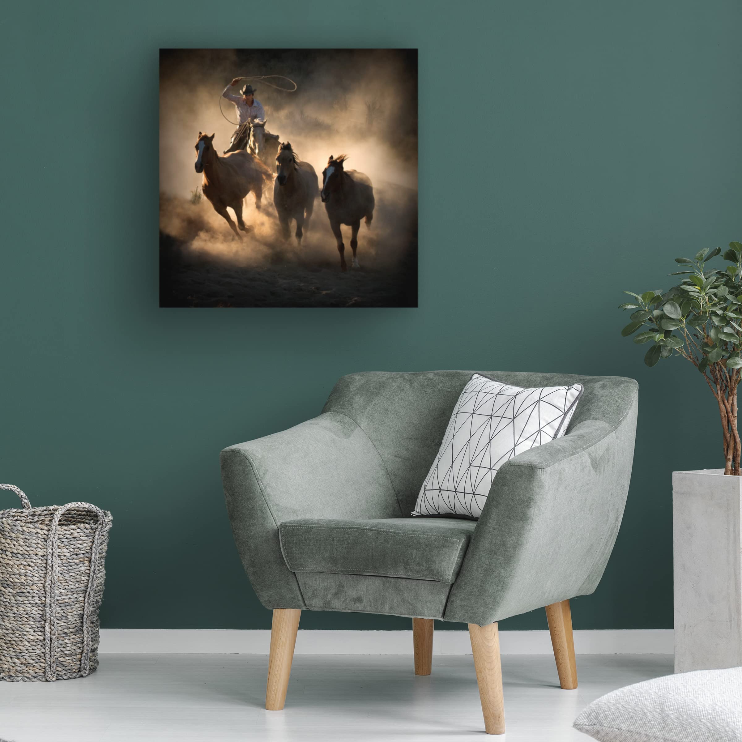 Stephen Rostler 'Roundup' Canvas Art Print - Western Cowboy & Horse Painting - Wall Decor for Living Room, Bedroom, Office