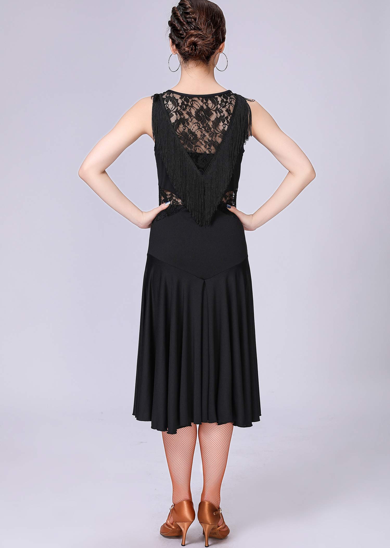 Elegant White Lace Fringe Latin Dance Dress for Women - Perfect for Salsa, Bachata & Ballroom Dance Practice & Performances