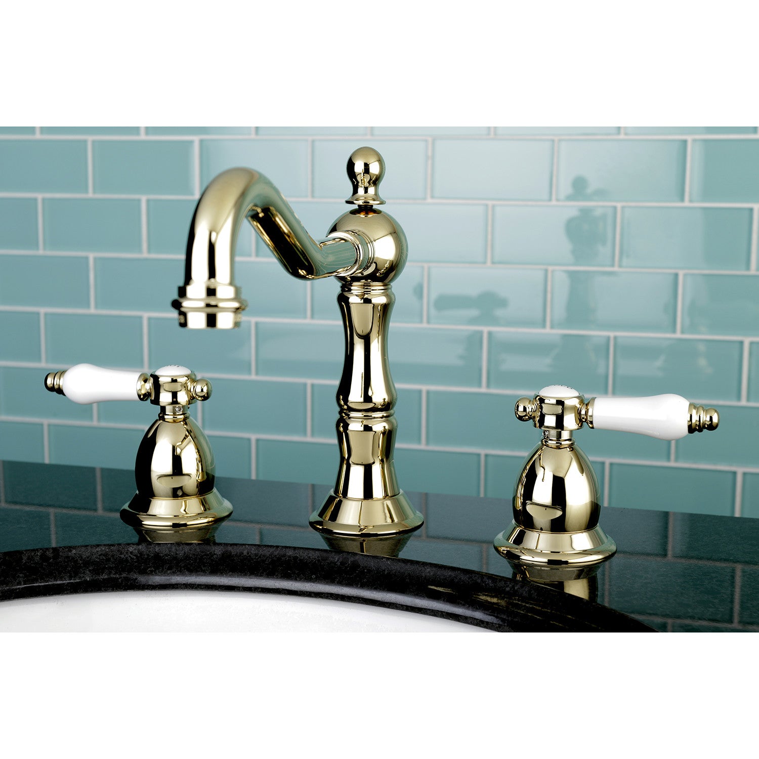 Bel Air KS1972BPL 3-Hole Widespread Bathroom Faucet with Brass Pop-Up Drain - Two Handle Deck Mount in Polished Brass - Perfect for Modern Bathroom Vanities and Powder Rooms