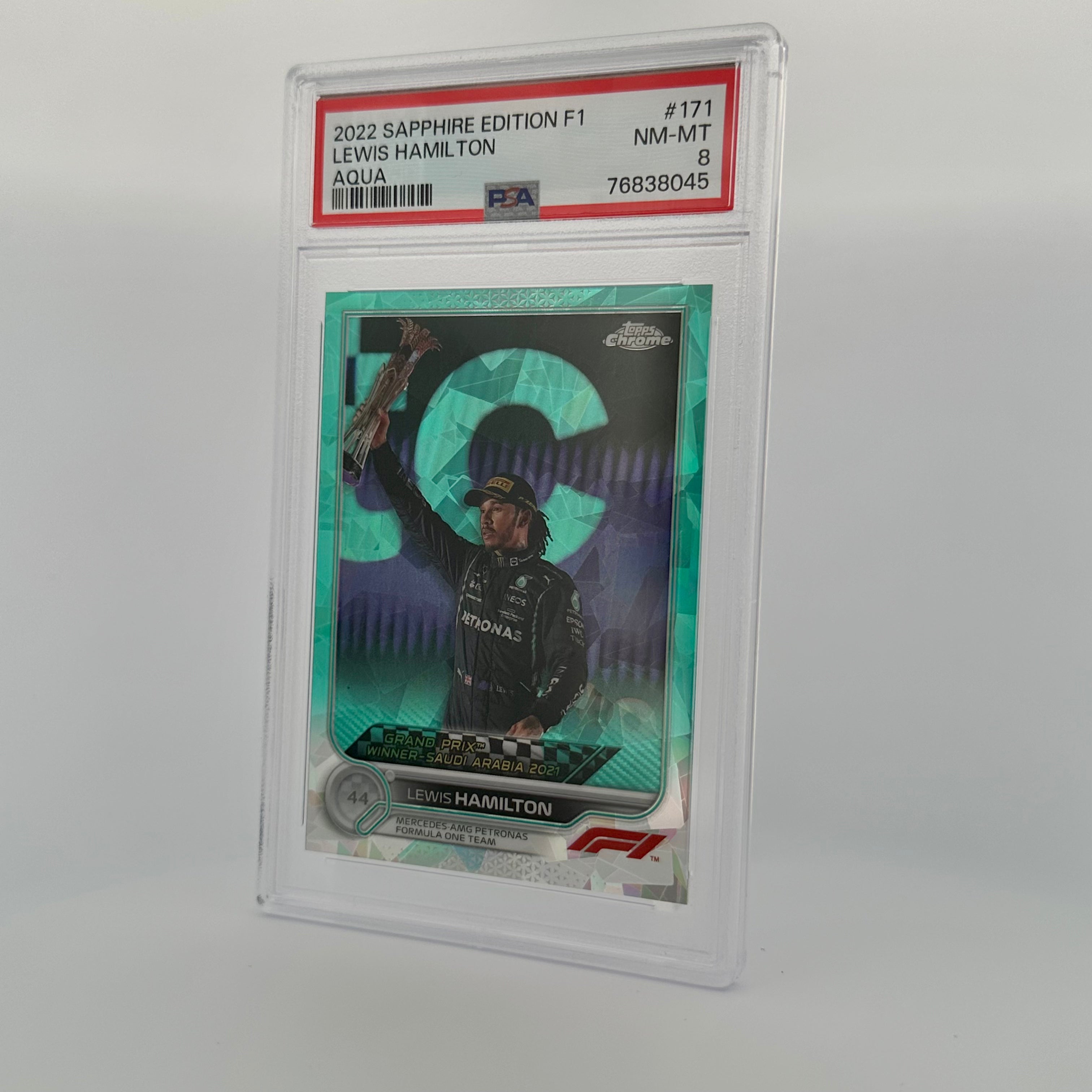 PSA 8 Lewis Hamilton #171 Sapphire Edition Aqua 72/99 - Rare F1 Racing Card for Collectors & Sports Memorabilia Enthusiasts