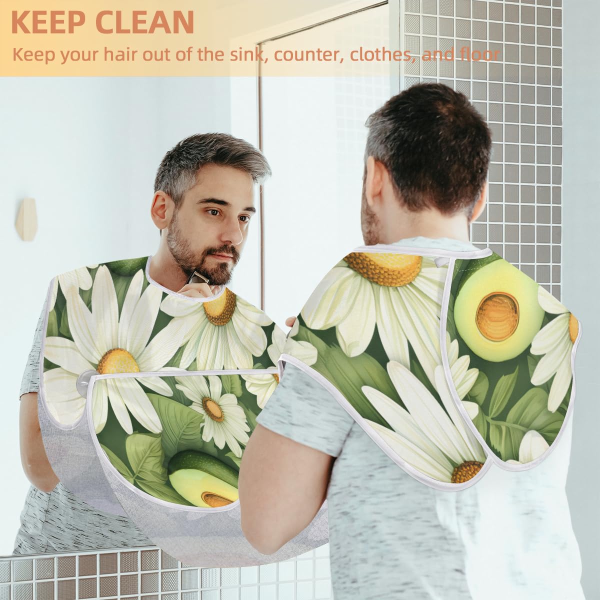 Men's Avocado Fruit Daisy Beard Shaving Bib - Waterproof Hair Dye Apron for Barbers & Stylists, Makeup Artist Cape, Hair Cutting & Beard Trimming Accessory - Perfect for Salon, Home Grooming & Sink Cleanup