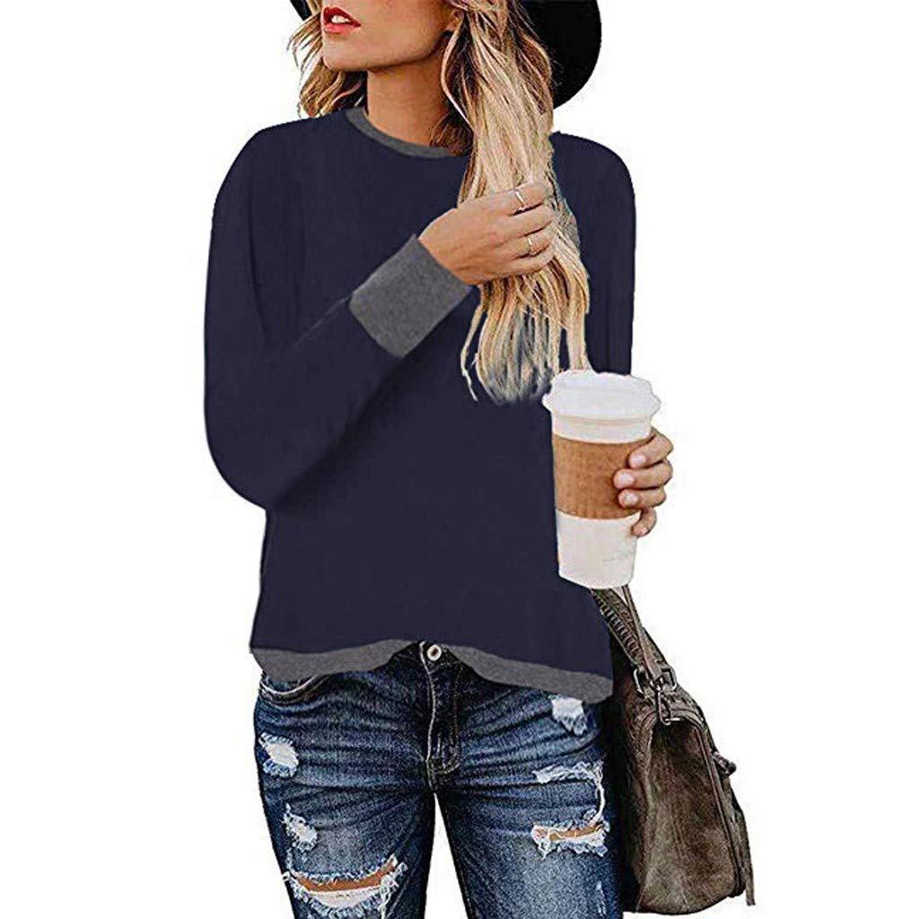 Stylish Women's Long Sleeve Blouse - Elegant Solid Color Patchwork Top with Round Neck for Casual Wear | Perfect for Office, Dating & Everyday Outfits