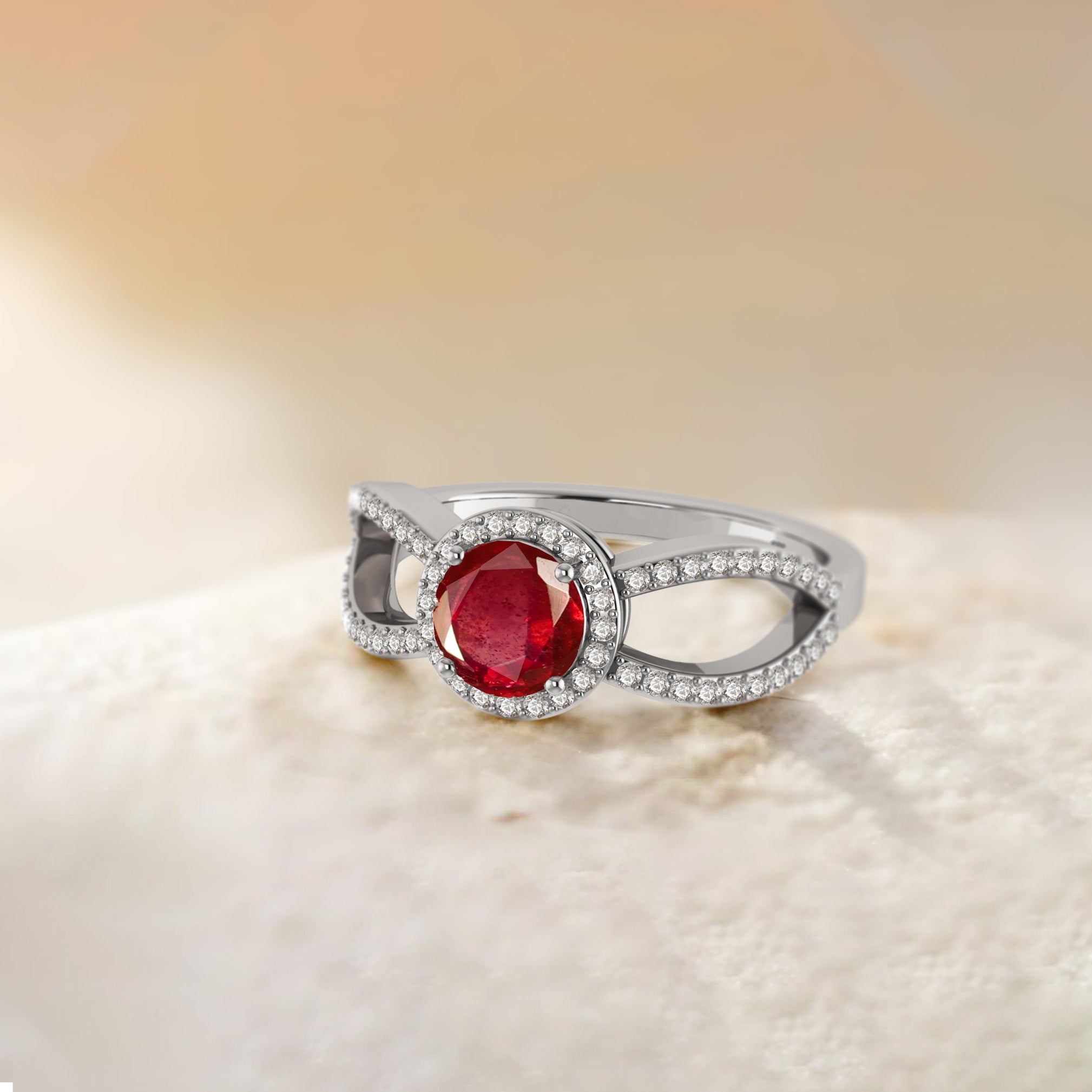 Natural Ruby 6MM Round Halo Engagement Ring for Women - 14K Gold Wedding Band, Anniversary Gift for Her - Perfect for Proposals, Valentine's Day & Special Occasions