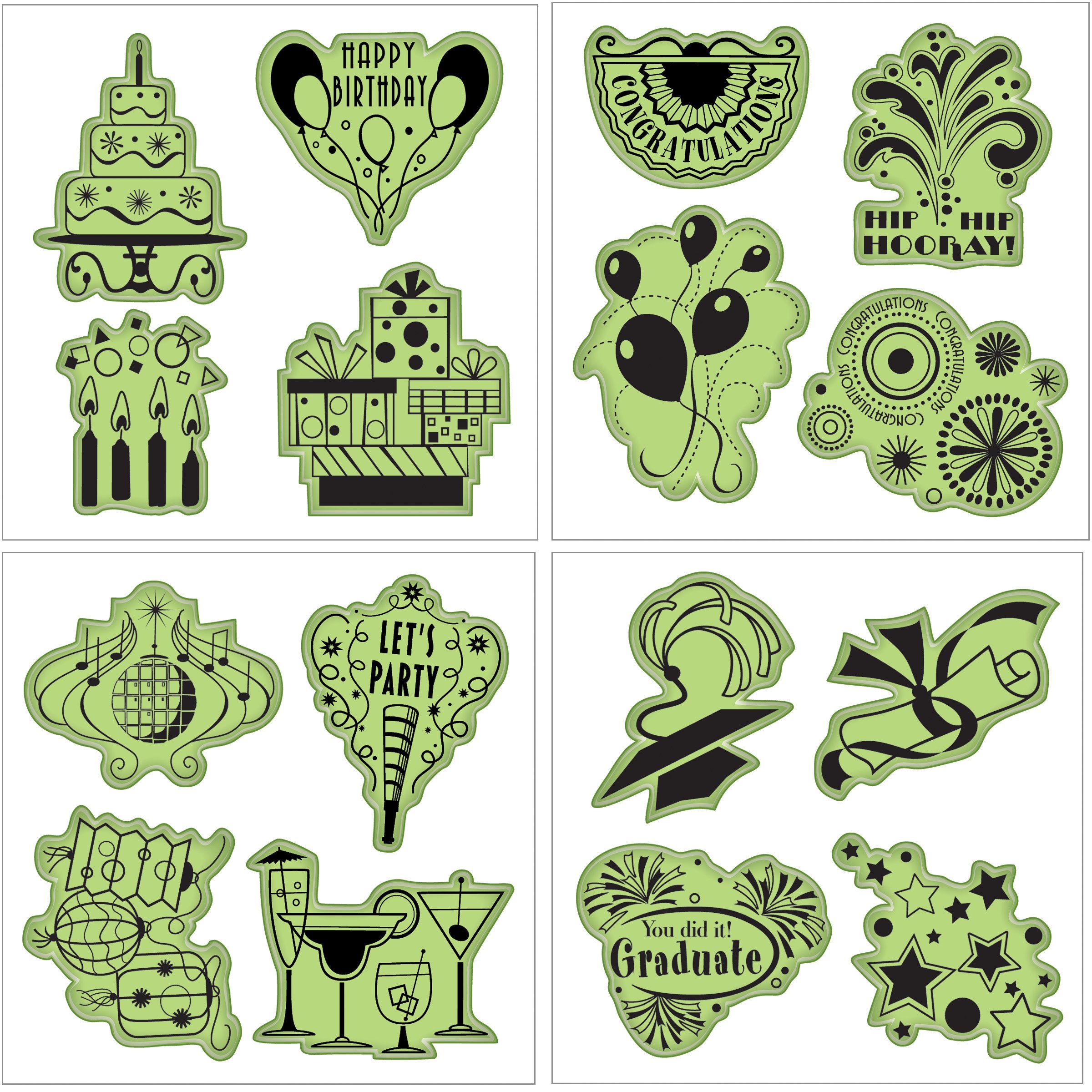 Inkadinkado Stamping Gear Cling Stamps - Celebrations Fun Set for DIY Cards, Scrapbooking & Party Invitations | High-Quality Rubber Stamps for Crafting and Gift Wrapping