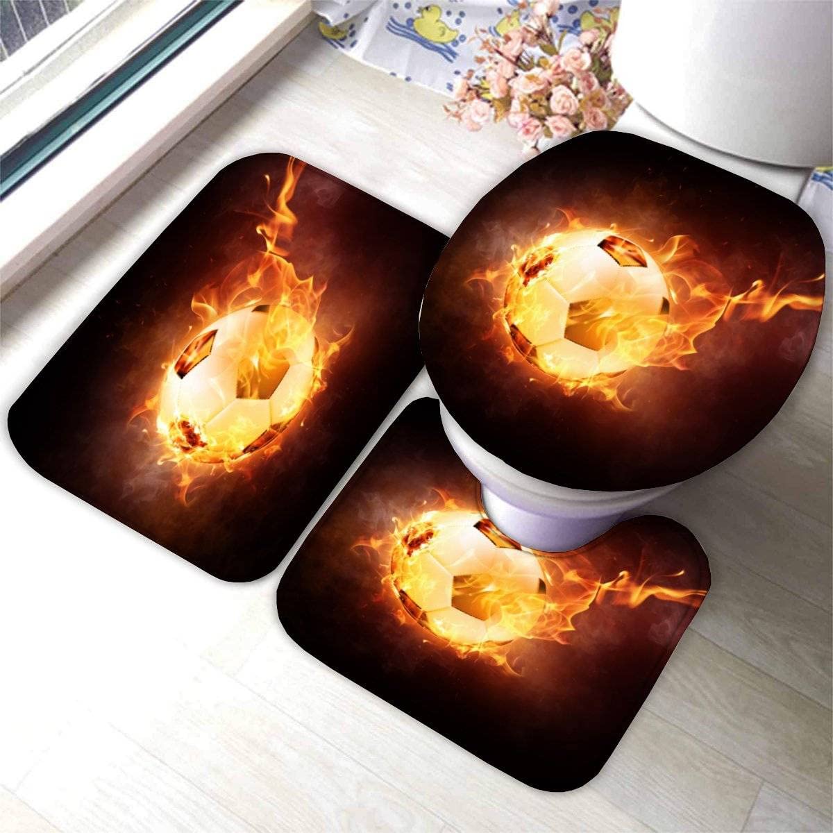 3D Football Bath Mat Set - Soft Microfiber Memory Foam for Bathroom & Shower (50x80cm)