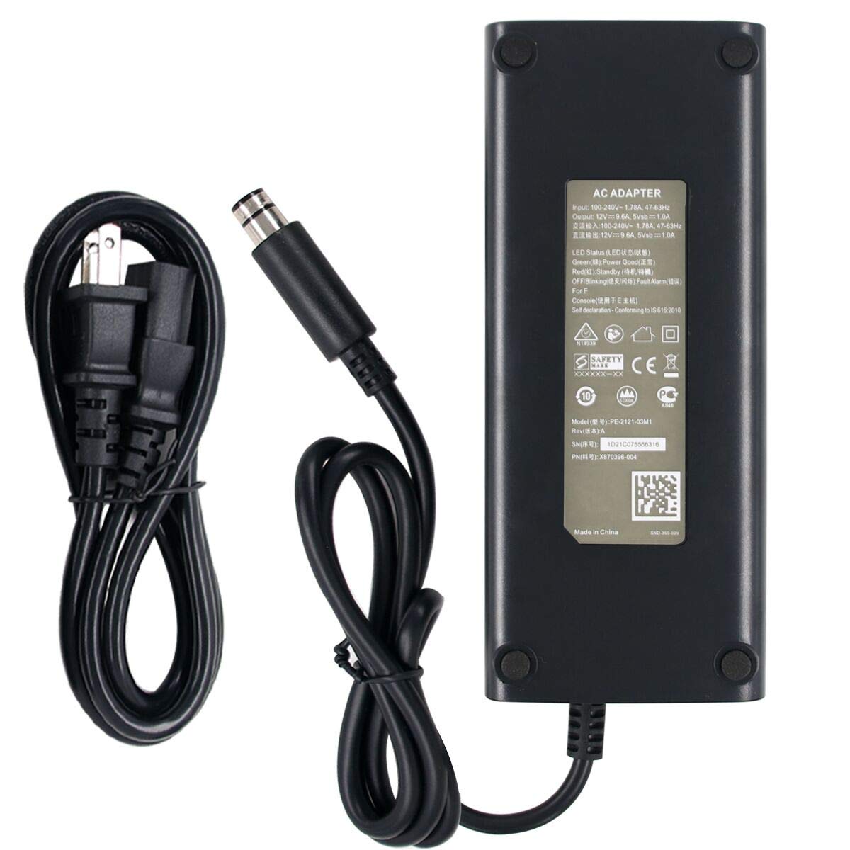 Original Xbox 360 E Power Supply Replacement - AC Adapter Charger Cord for Xbox 360 E Console - Perfect for Gaming at Home or On-the-Go