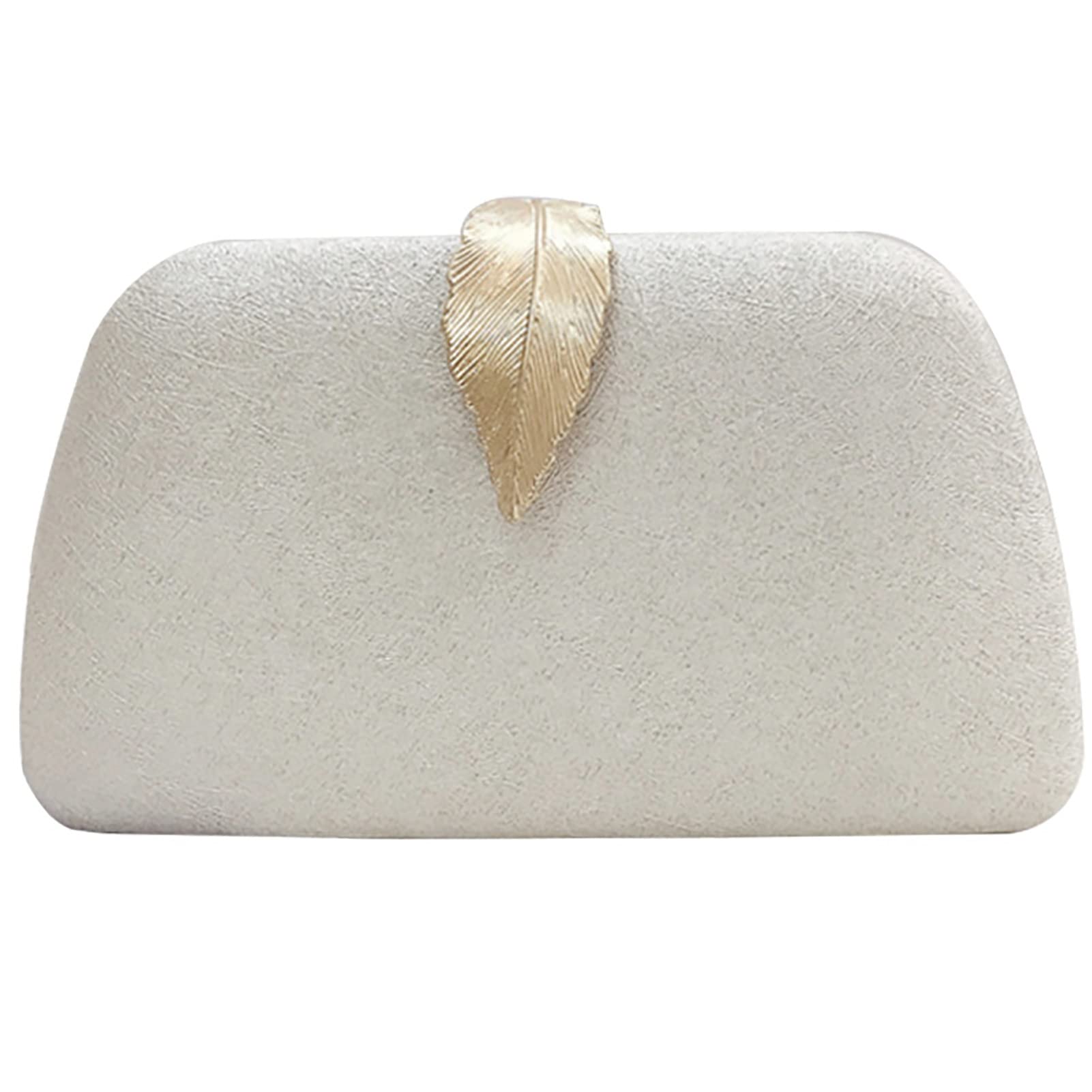 PU Leather Wristlet Clutch Purse for Women - Elegant Leaf Clasp Evening Handbag with Detachable Shoulder Chain Strap (Beige) | Perfect for Parties, Weddings & Formal Events