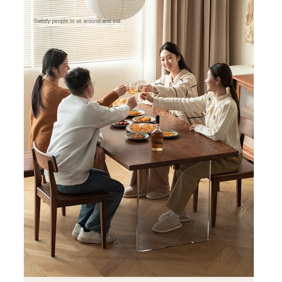 Premium Black Walnut & Oak Solid Wood Acrylic Suspension Dining Table - Modern Floating Design for Kitchen, Dining Room & Small Spaces