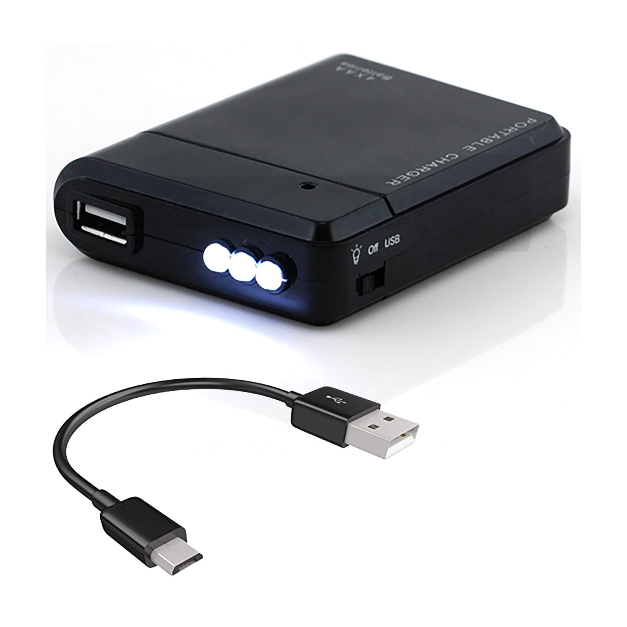 Portable AA Battery Travel Charger for Microsoft Lumia 535 - Emergency Phone Charger with LED Light (4 AA Batteries) [Black] - Perfect for Camping, Hiking & Power Outages