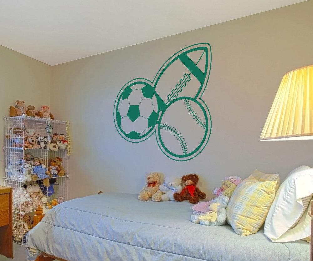 Football, Baseball, Soccer Vinyl Wall Decals - Removable Sports Stickers for Kids Room, Game Room & Office Decor - #OS_AA176