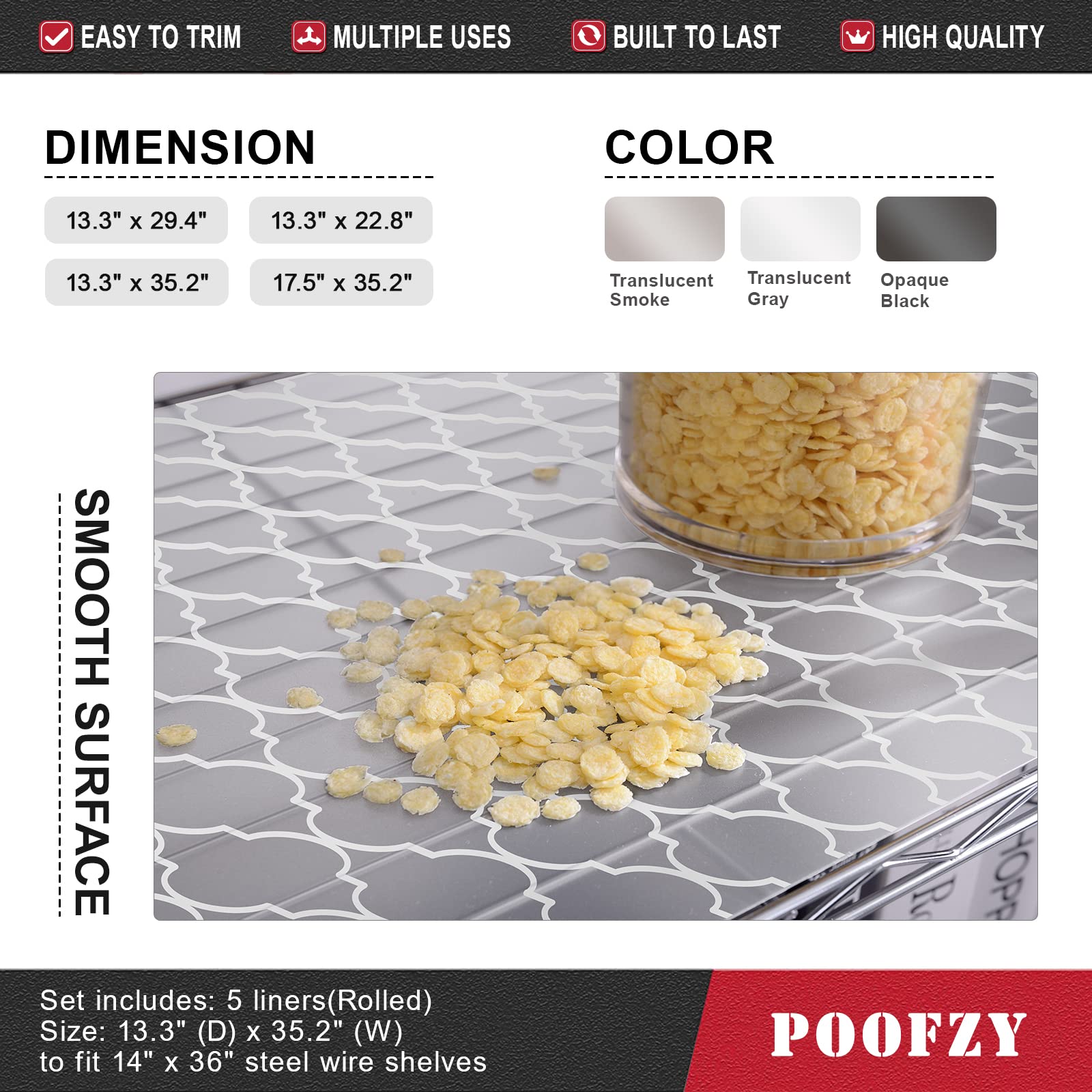 Poofzy Non-Adhesive Plastic Wire Shelf Liner 14